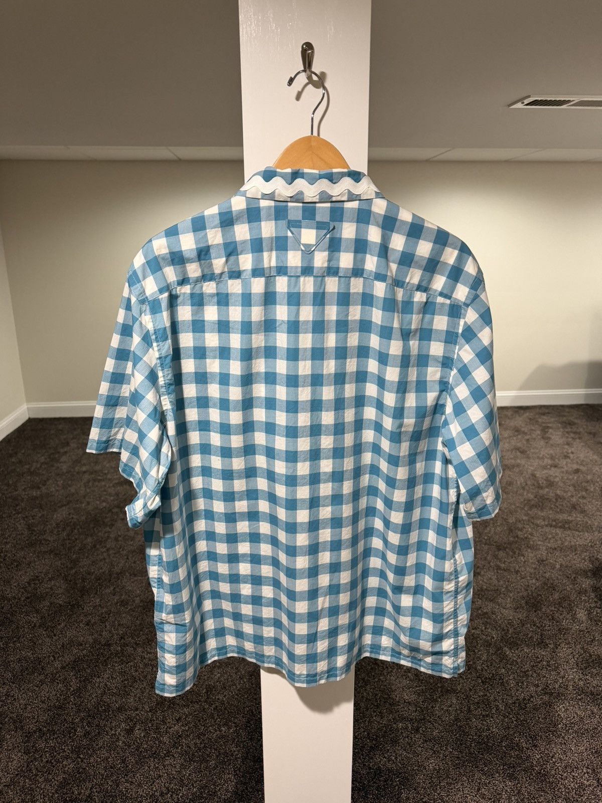 Prada PRADA x Raf SS23 Gingham Blue Plaid Stripe Button Logo Shirt Size US XL / EU 56 / 4 - 19 Thumbnail