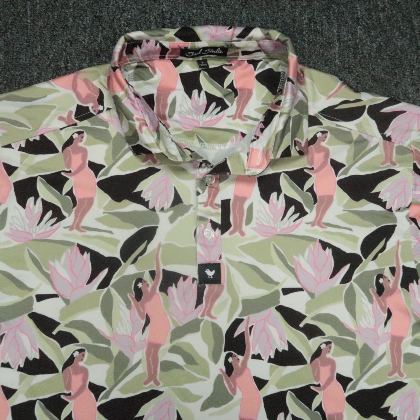 Vintage VINTAGE Bad Birdie Shirt Men Large Green Pink Leilani Hula Hawaiian Performance Polo Size US L / EU 52-54 / 3 - 2 Thumbnail