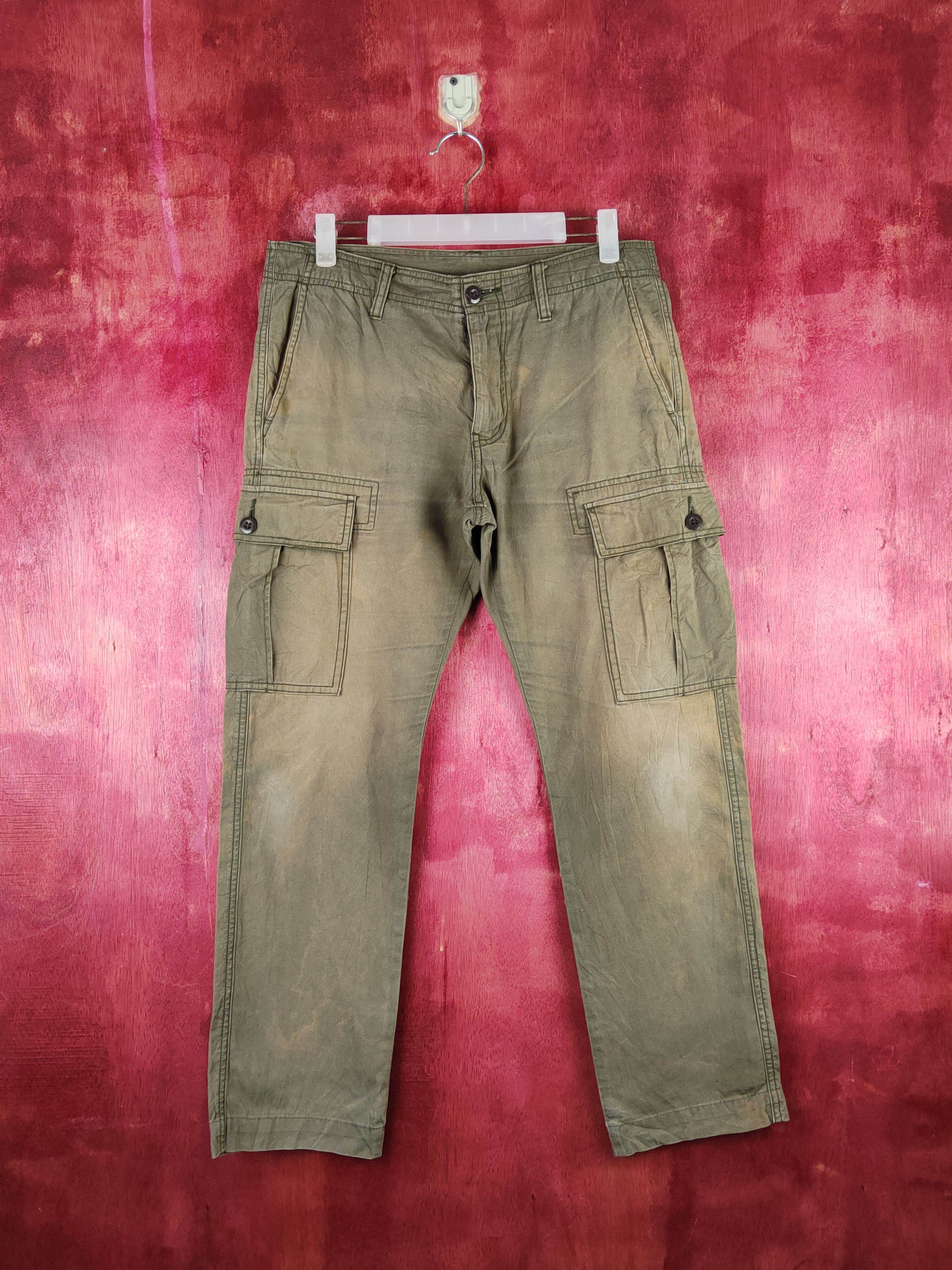 Japanese Brand Japanese Brand Olive Faded Multipocket Cargo Pants #S1455 Size US 30 / EU 46 - 1 Thumbnail