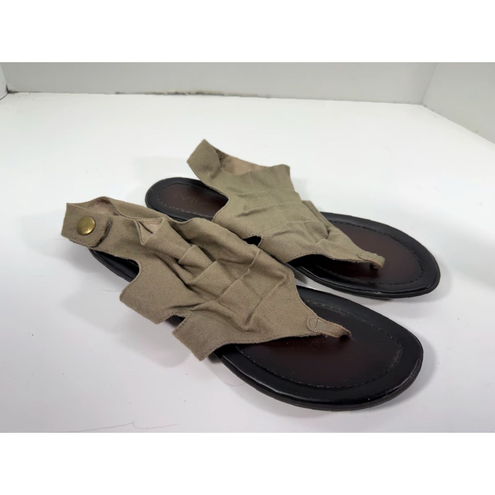 Vintage Mia Mila Thong Sandals Womens 8.5 M Khaki Green Canvas Beach Comfort Sandal Flip Flop Casual Travel Size US 9 / IT 39 - 5 Thumbnail