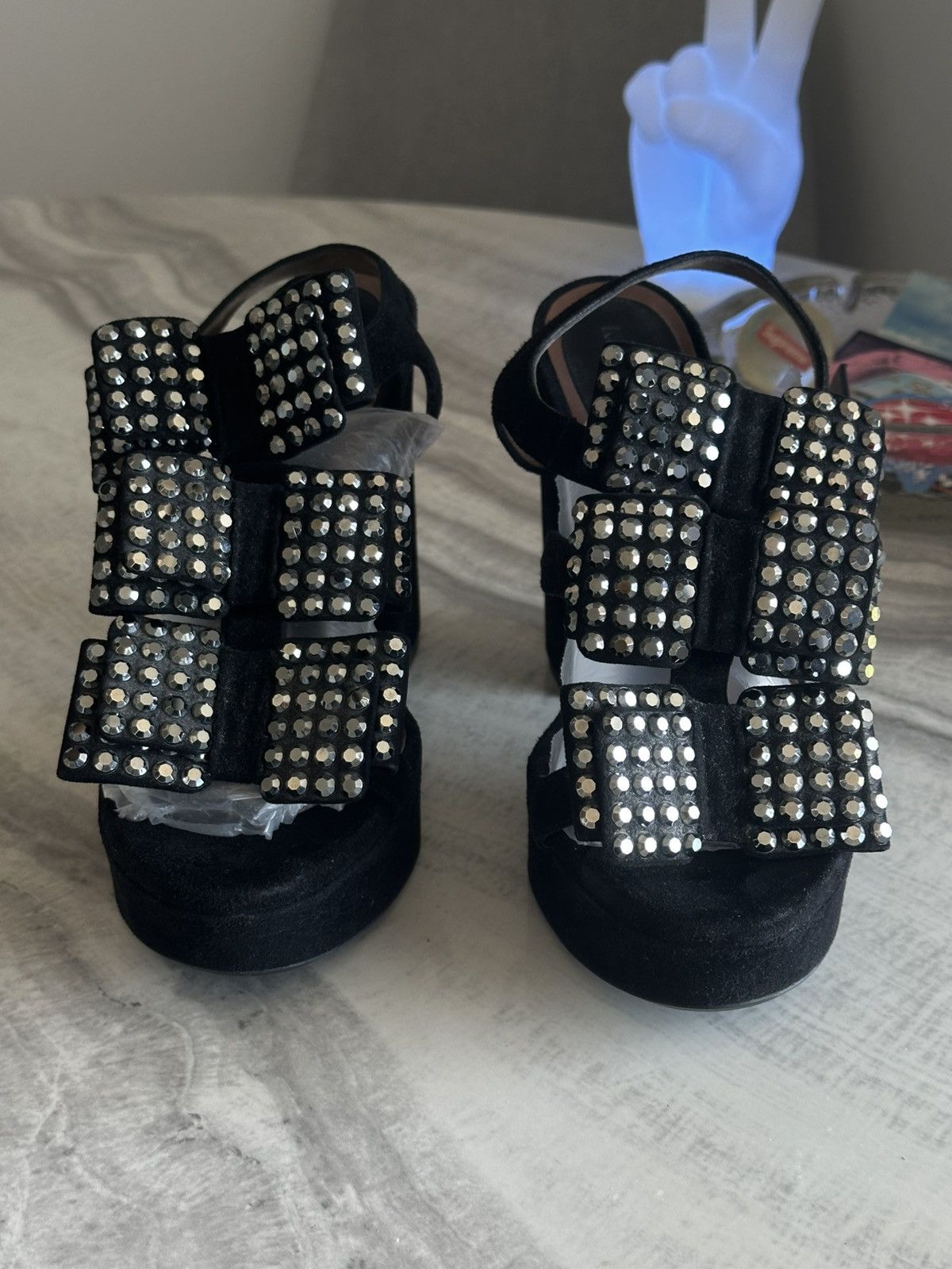 Marni Marni Black Suede Rhinestone Studded Platform Sandals Size US 9 / IT 39 - 4 Thumbnail