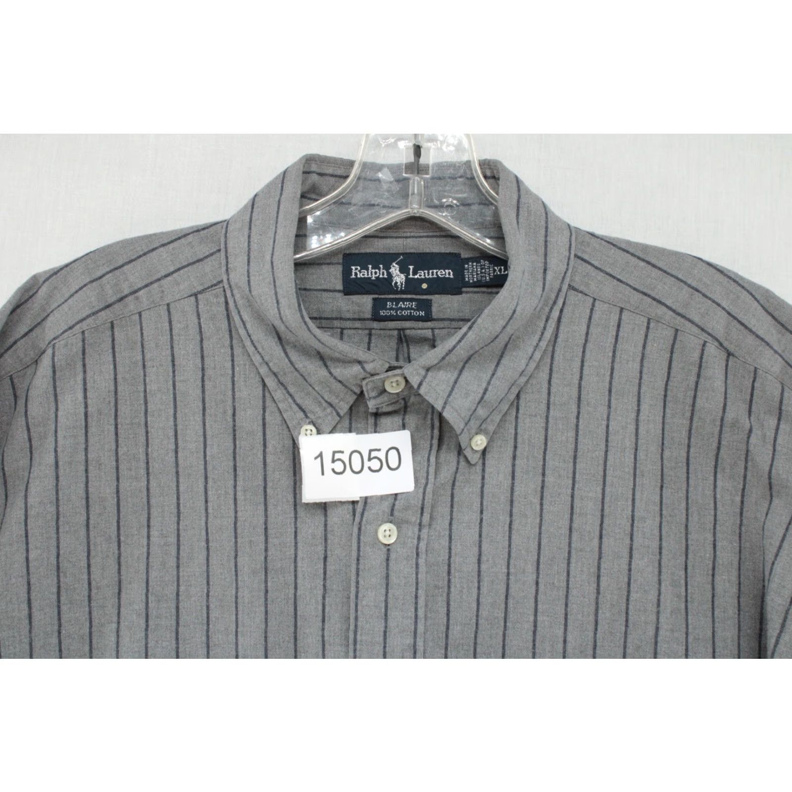Polo Ralph Lauren VINTAGE Polo Ralph Lauren Blake Shirt Men's XL Gray Heavy Cotton Button-Up Long Sleeve Collared Striped Poney Logo 90s Designer City Preppy Workwear Size US XL / EU 56 / 4 - 8 Thumbnail