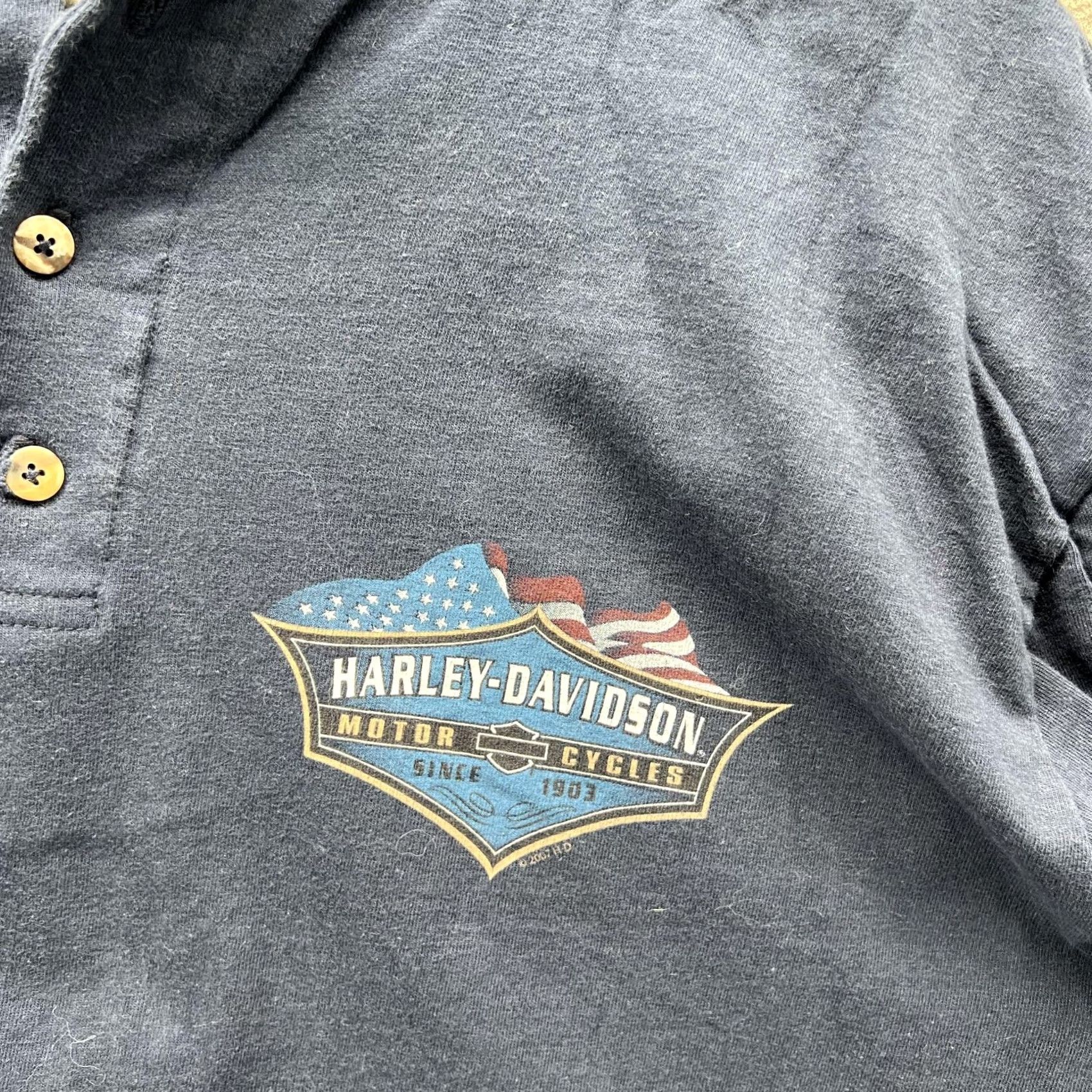 Harley Davidson Harley-Davidson Shirt Mens Large Navy Long Sleeve Henley Flag Graphic USA Size US L / EU 52-54 / 3 - 3 Thumbnail