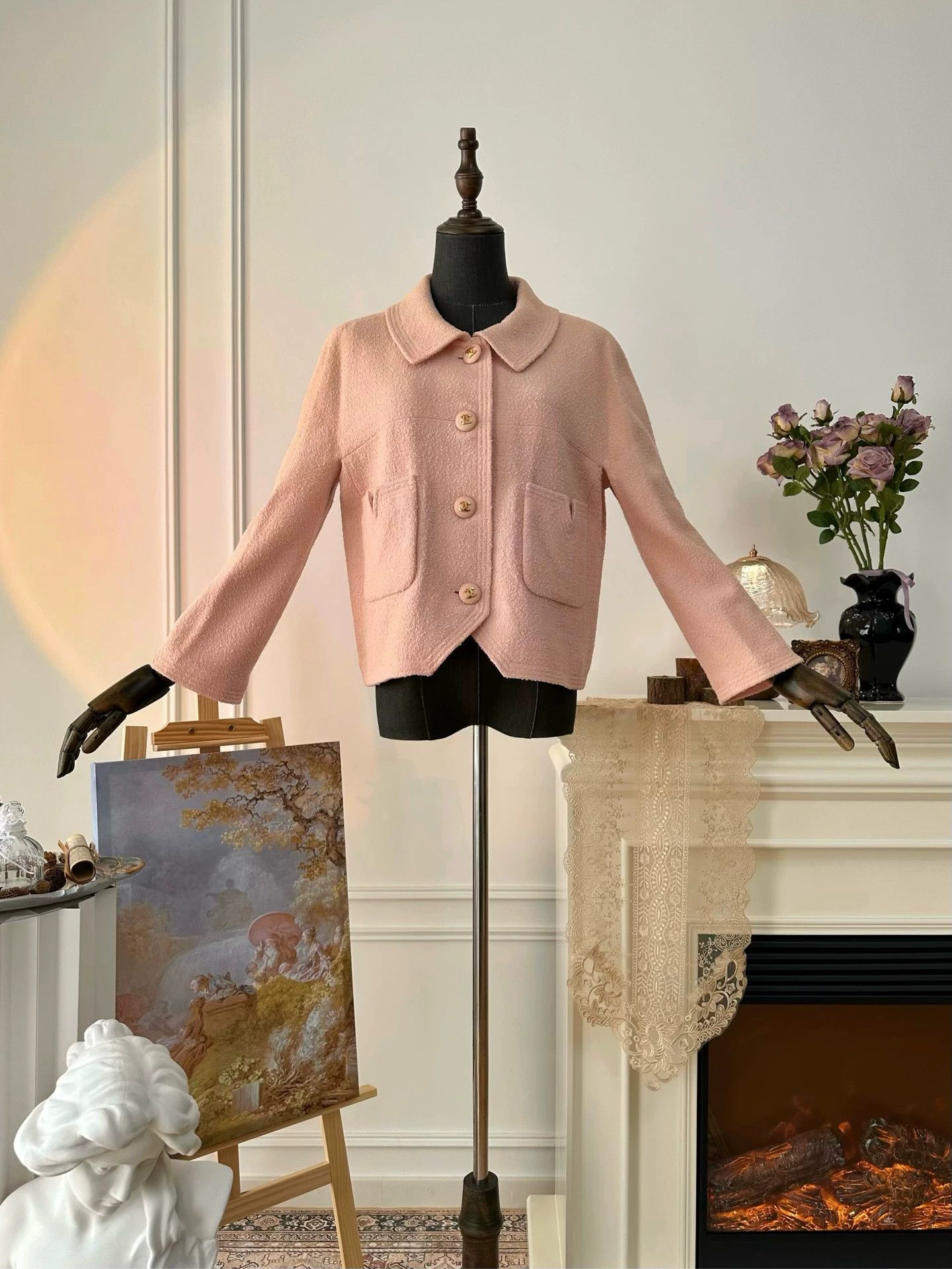 Chanel Chanel tweed CC button short jacket women's peach pink Size M / US 6-8 / IT 42-44 - 2 Thumbnail