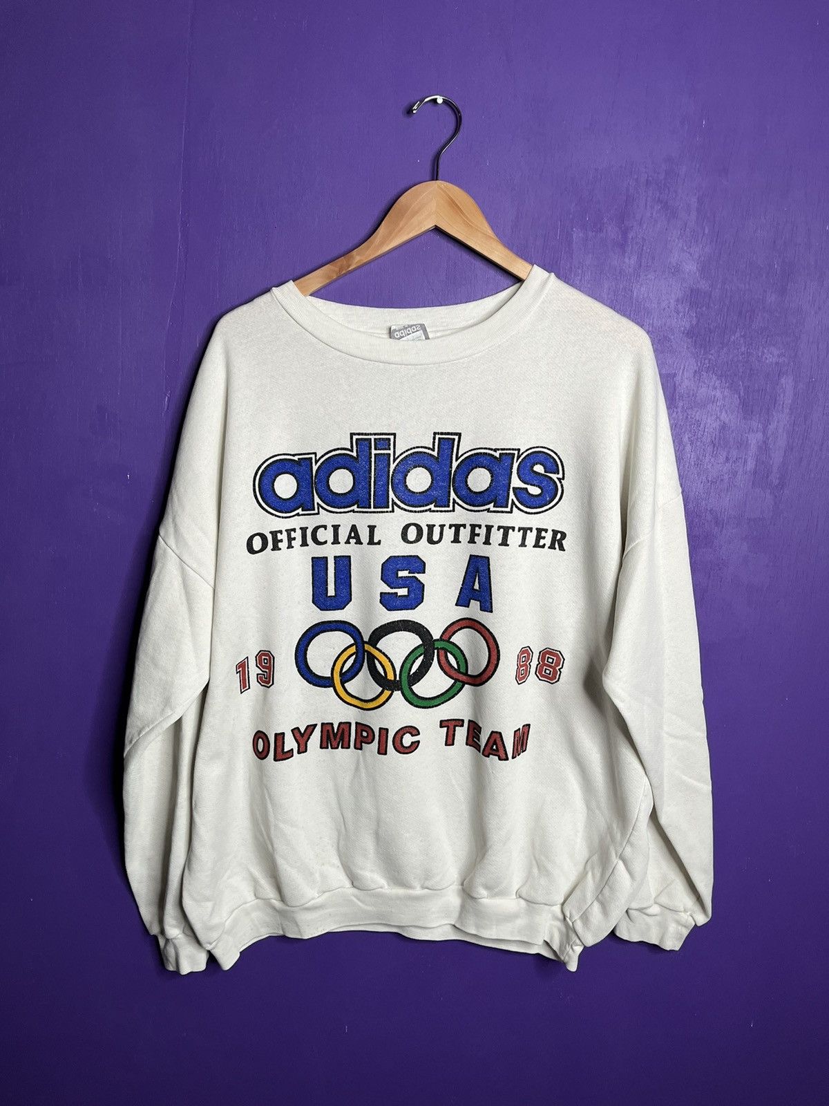 image of 1988 Adidas Usa Olympic Team Sweatshirt in White, Men's (Size XL)