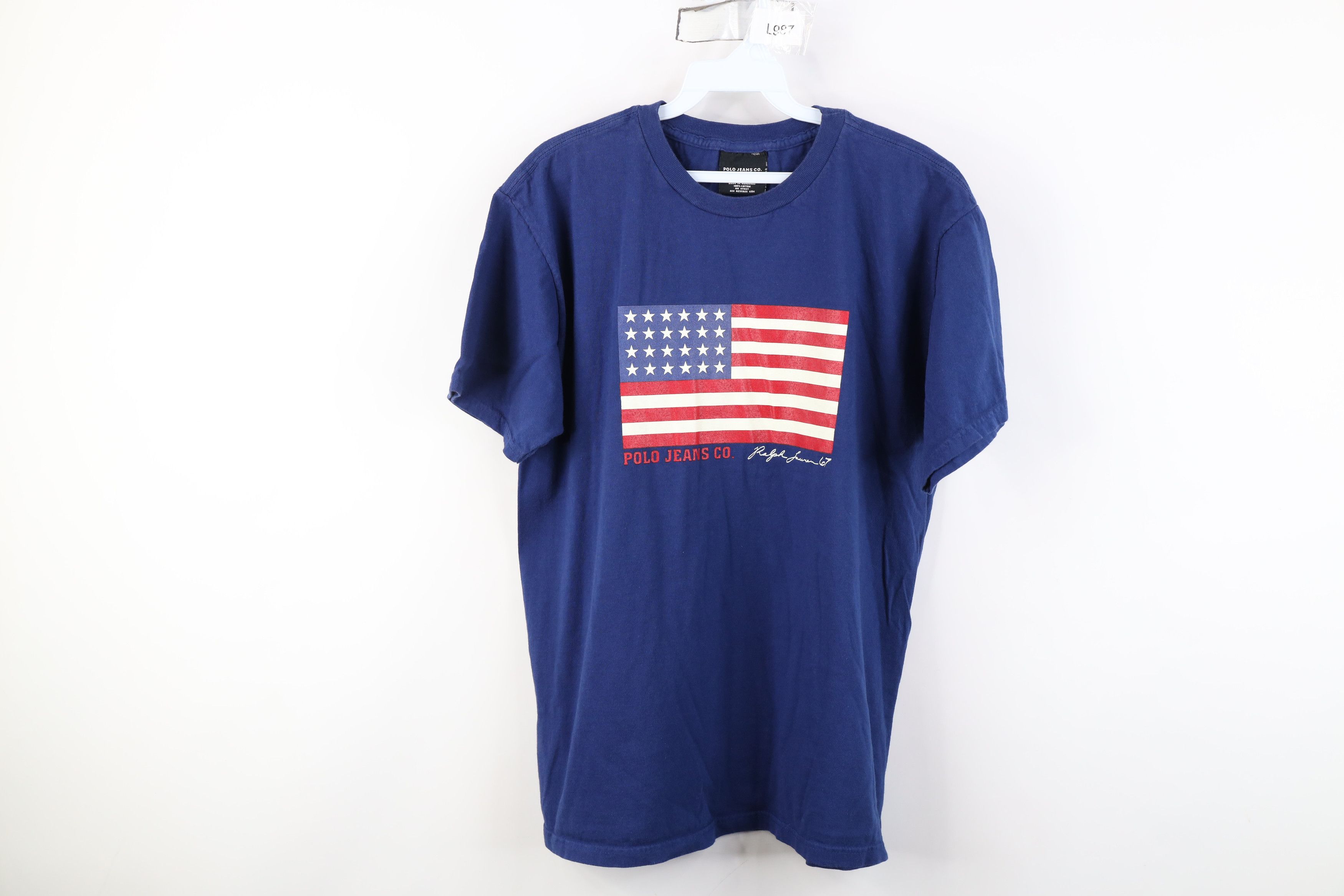 Ralph Lauren Vintage 90s Ralph Lauren Spell USA Flag T-Shirt Blue Cotton Size US M / EU 48-50 / 2 - 1 Thumbnail