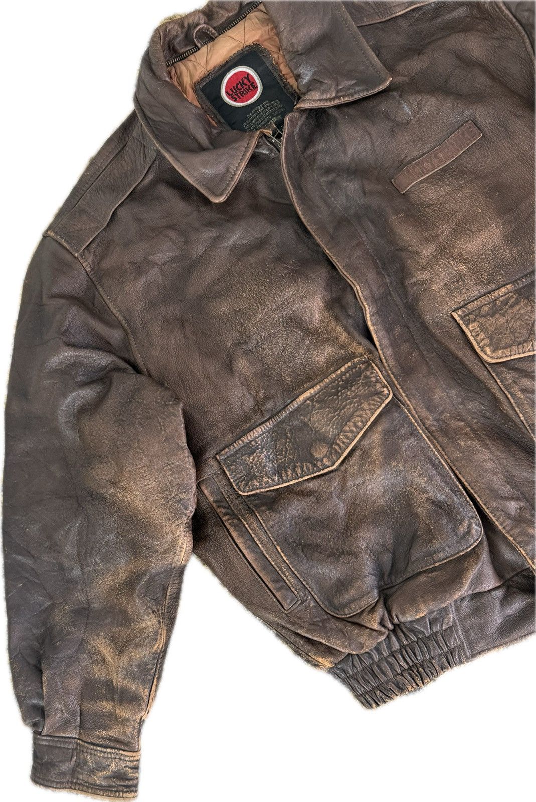 Avirex VINTAGE LUCKY STRIKE LEATHER JACKET BOMBER STYLE SIZE L Size US L / EU 52-54 / 3 - 3 Thumbnail