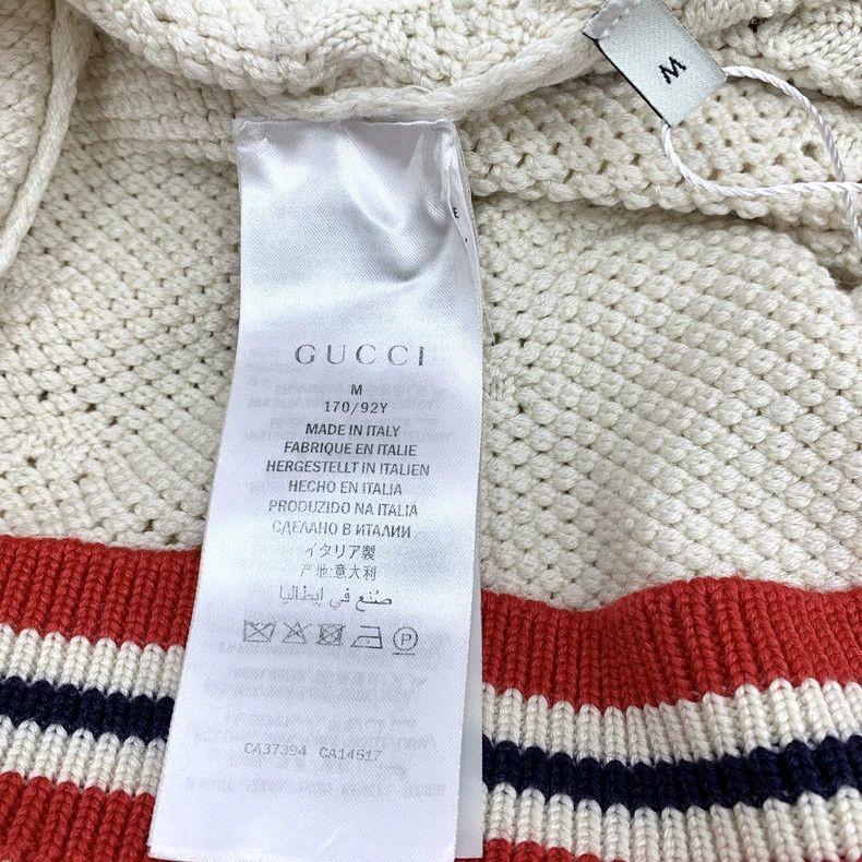Gucci Gucci Beige striped logo jacquard hollow wool V-neck long-s Size M / US 6-8 / IT 42-44 - 6 Thumbnail