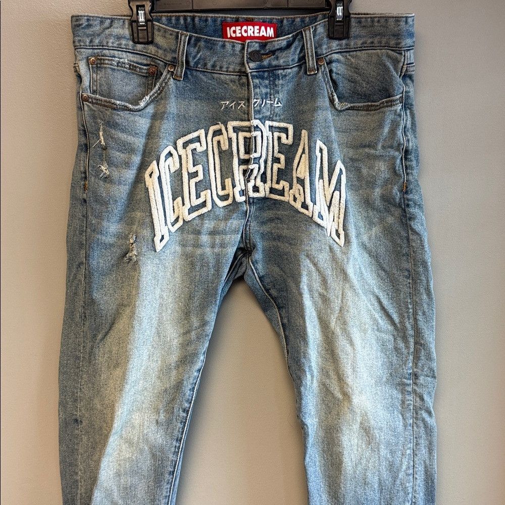 Icecream ICECREAM Icefall Logo Appliqué Distressed Jeans Sz 38 Size US 38 / EU 54 - 2 Thumbnail