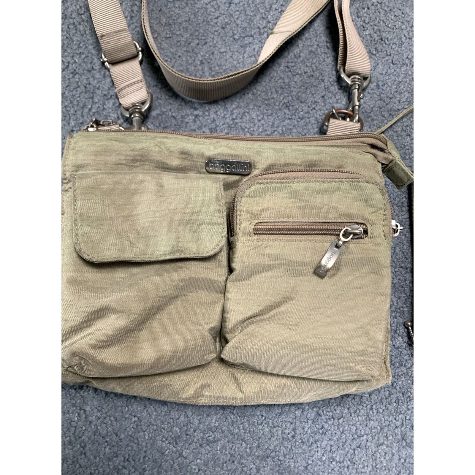 Vintage Baggallini Crossbody Bag Zip Pockets Adjustable Wristlet Beige Nylon Women's Vintage No Size ONE SIZE - 2 Thumbnail