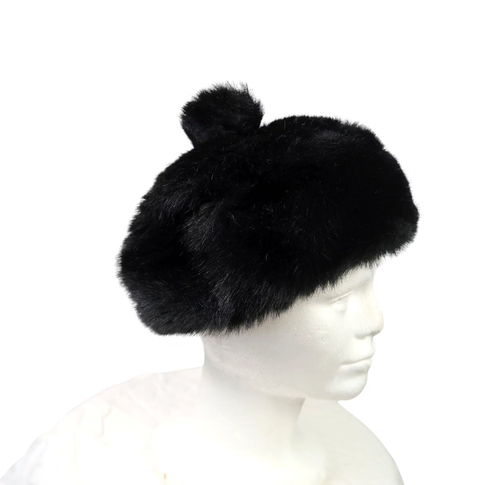 Vintage VINTAGE 60s Jacoll black faux fur beret hat bobble Women Size ONE SIZE - 3 Thumbnail