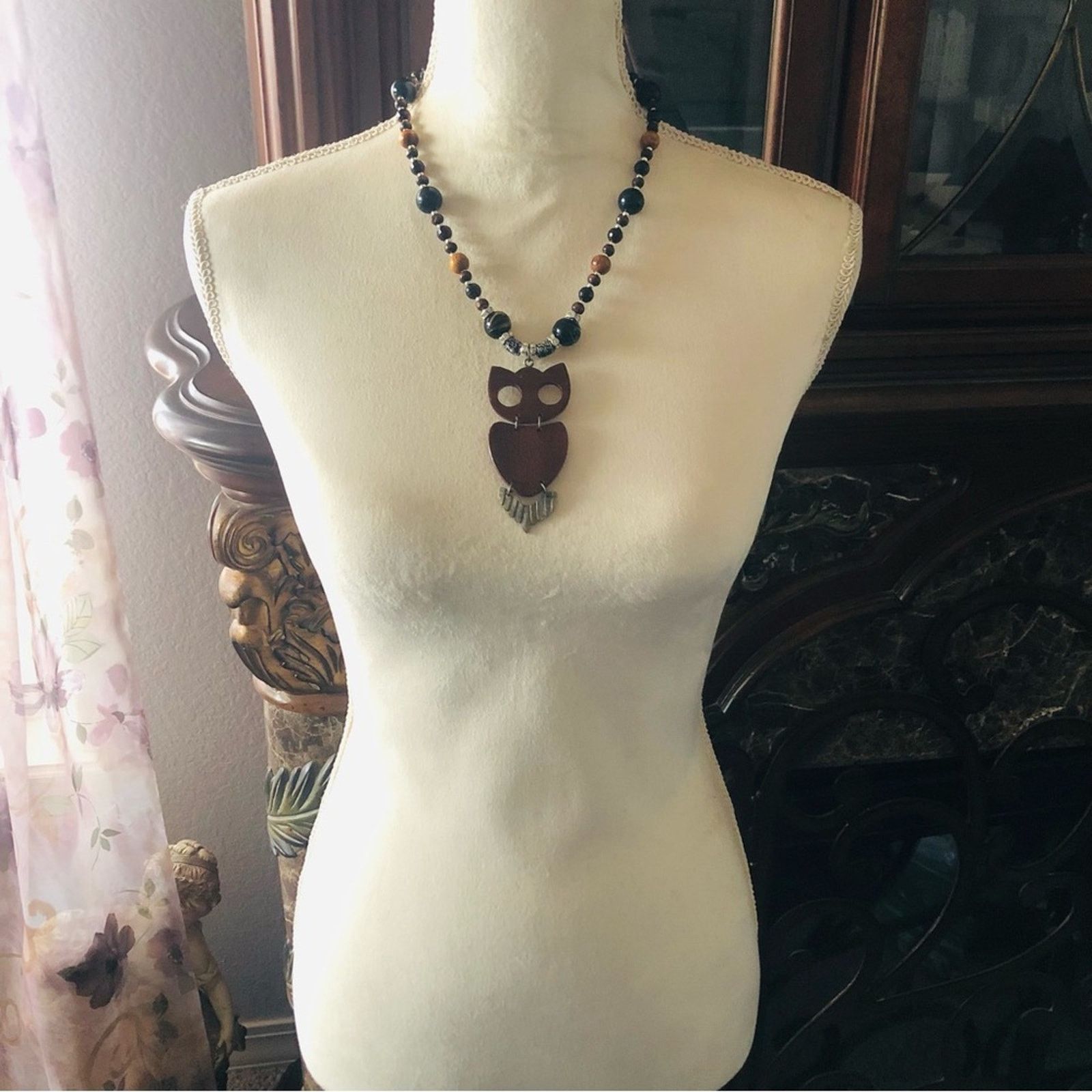 Handmade Handcrafted repurpose articulated owl pendant necklace Size ONE SIZE - 4 Thumbnail