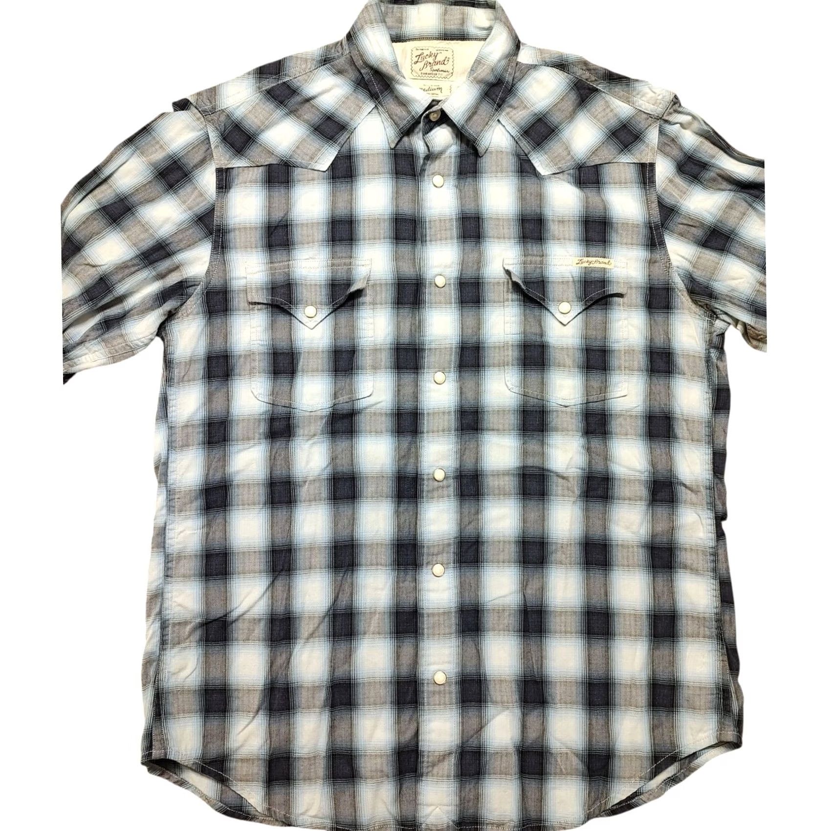 Lucky Brand Lucky Brand Mens Shirt Blue Plaid Pearl Snap Long Sleeve Western Fit M Size US M / EU 48-50 / 2 - 2 Thumbnail