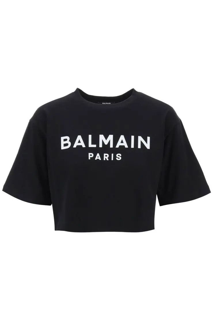 image of Balmain O1S22I1N0424 Logo Print Boxy T-Shirt In Black, Women's (Size Small)