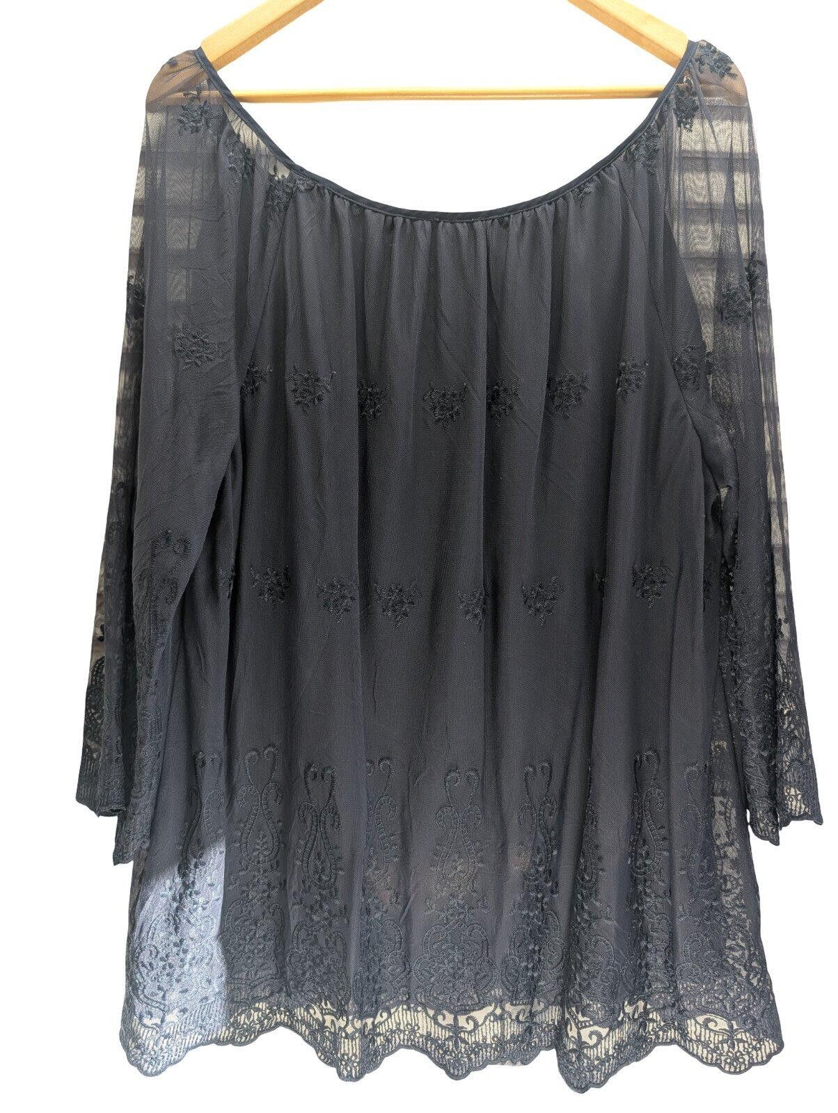 Alyx Alyx Women’s Blouse 2X Navy Sheer Lace Tunic Embroidered Size XXL / US 16-18 / IT 52-54 - 2 Thumbnail