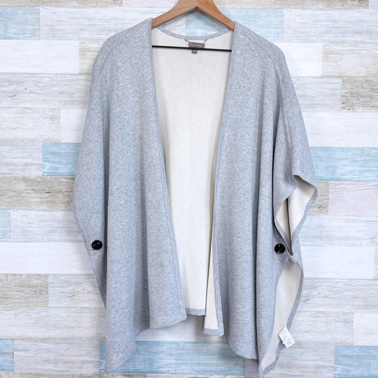 Other Lilla P Longline Open Front Ruana Sweater Gray Ribbed OS Size ONE SIZE - 1 Thumbnail