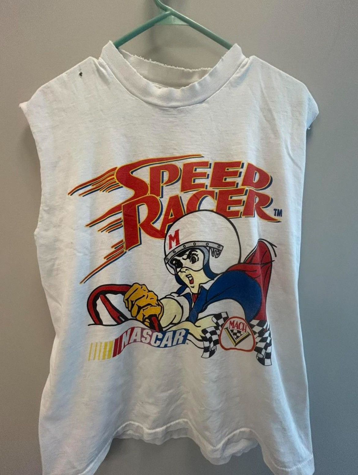 Vintage Thrashed Nascar x Speed Racer Cutoff 90s
