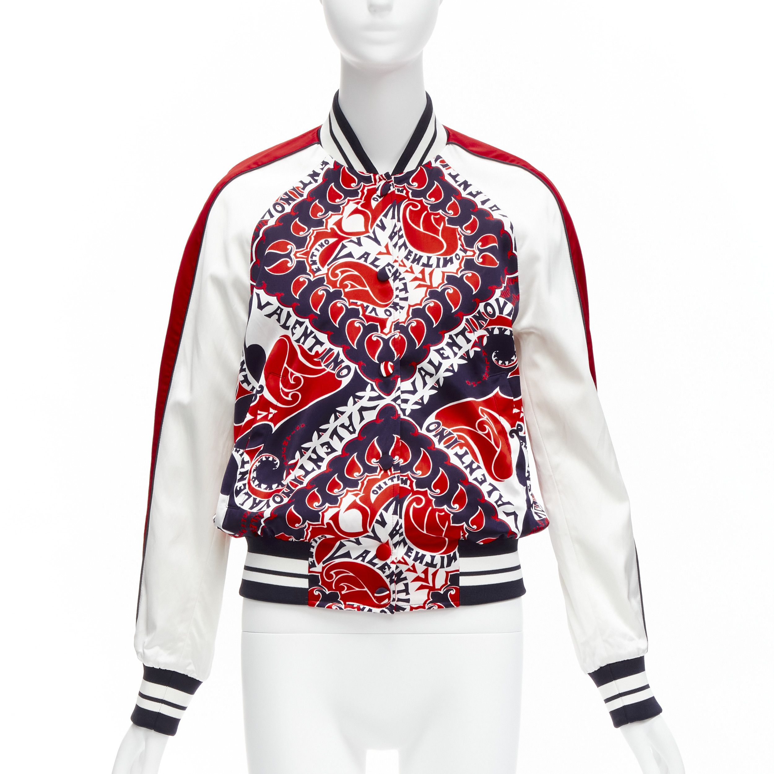 Valentino VALENTINO 2022 Manifesto Heart Bandana red blue satin bomber jacket IT40 S Size S / US 4 / IT 40 - 1 Thumbnail