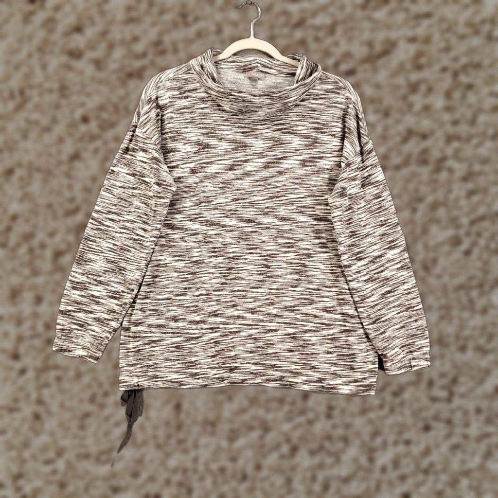 Talbots Womens Sweater Talbots Pullover Knit Cowl Neck Multicolor Black White Heathered Geometric Long Sleeve Petite PL Size Regular Modern Classic Women Size L / US 10 / IT 46 - 1 Thumbnail