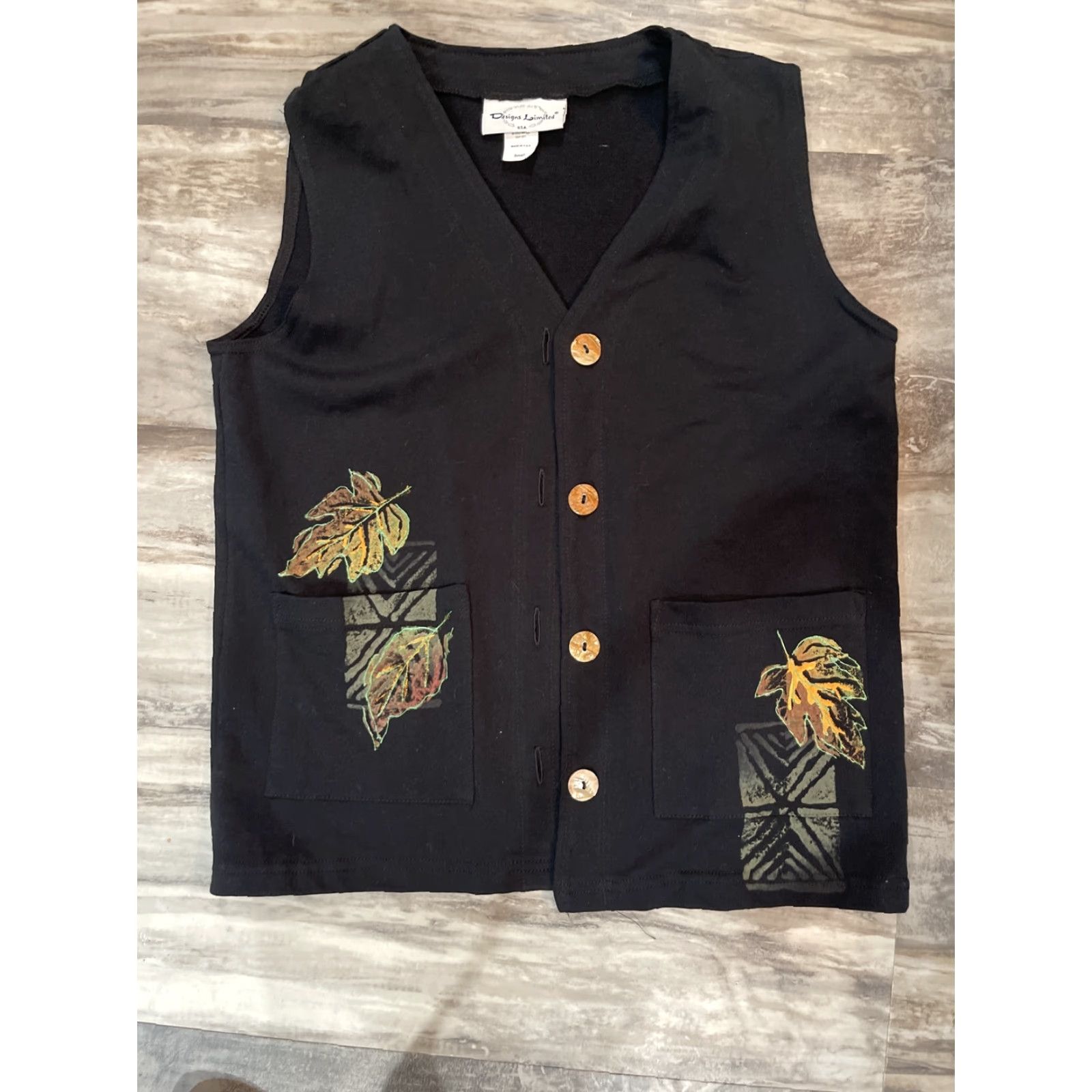 Vintage VINTAGE Design Limited Dress And Vest Womens Small 2 Piece Black Long Sleeve Fall Leaves Casual Workwear Size S / US 4 / IT 40 - 3 Thumbnail