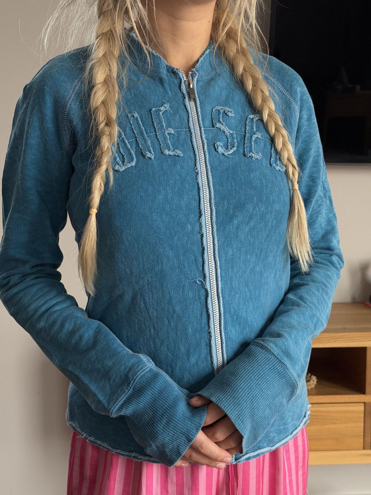 Diesel vintage distressed zip sweater logo