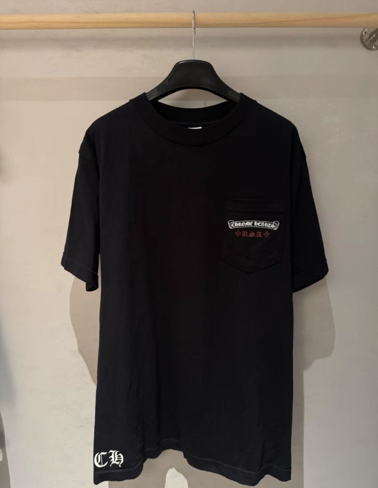Chrome Hearts Chrome Hearts Black USA Flag Scroll Short Sleeve T