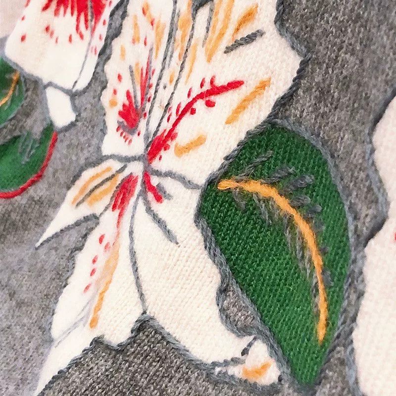 Valentino Gray Floral Embroidered Cashmere Sweater