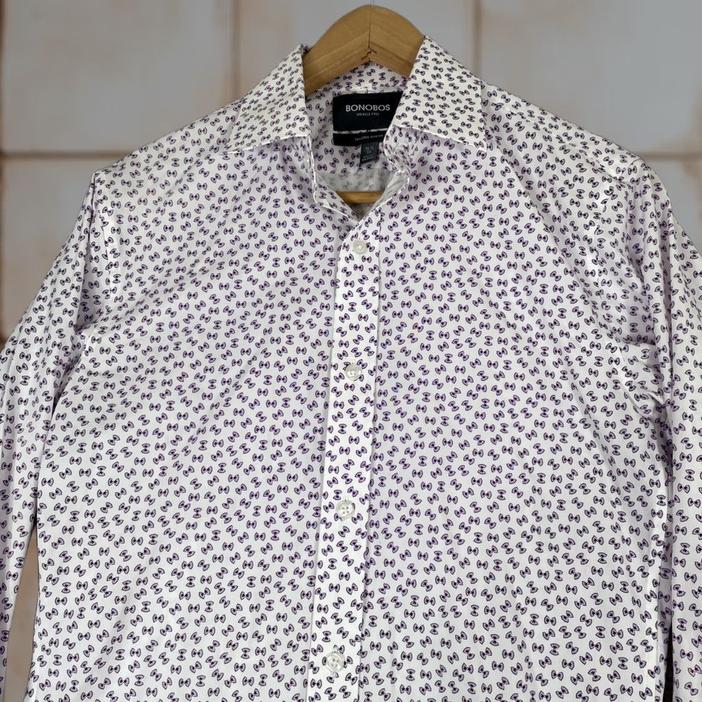 Bonobos Bonobos Dress Shirt Mens 14.5 33 White Purple Bow Tie Print Slim Fit Size 40R - 1 Thumbnail