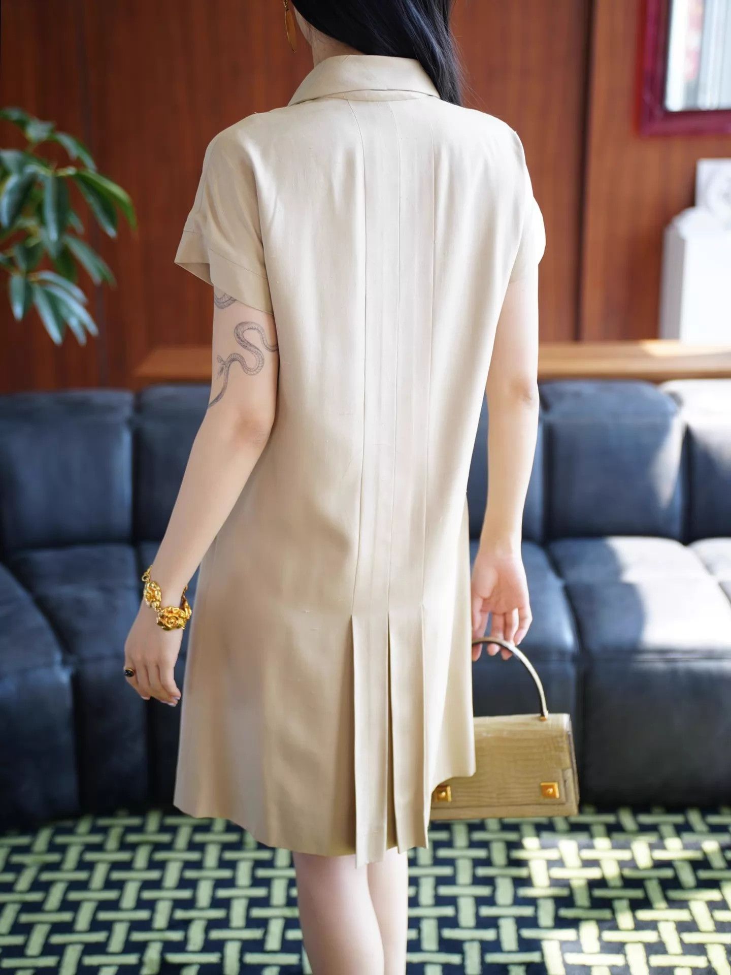Chanel Chanel Vintage Silk Collar Light Beige Pleated Dress FR38 Size S / US 4 / IT 40 - 4 Thumbnail