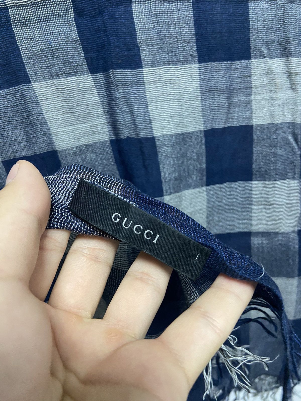 Gucci × Vintage Gucci big scarf check mesh vintage small logo silk linen Size ONE SIZE - 6 Thumbnail