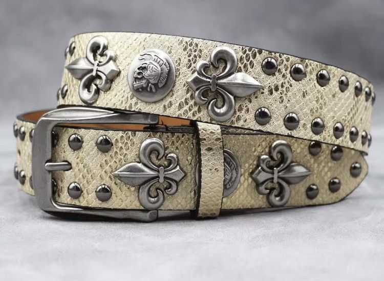 Japanese Brand Y2k PU Leather Rivet Punk Skull Rock Belt 125 cm Size ONE SIZE - 3 Thumbnail