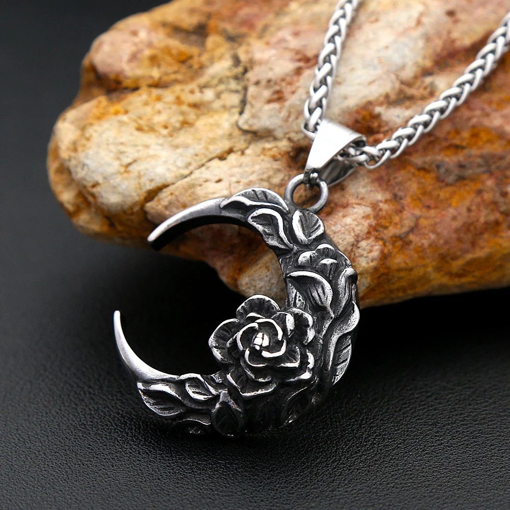 Jewelry Vintage Moon Rose Pendant Necklace Size ONE SIZE - 3 Thumbnail