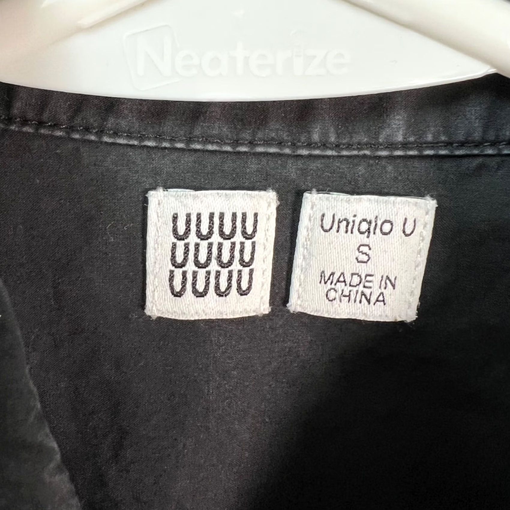 Uniqlo U Dress Womens Small Black Button-Down Shirt 3/4 Sleeve Flared Hem, Women's — image 3 of 6
