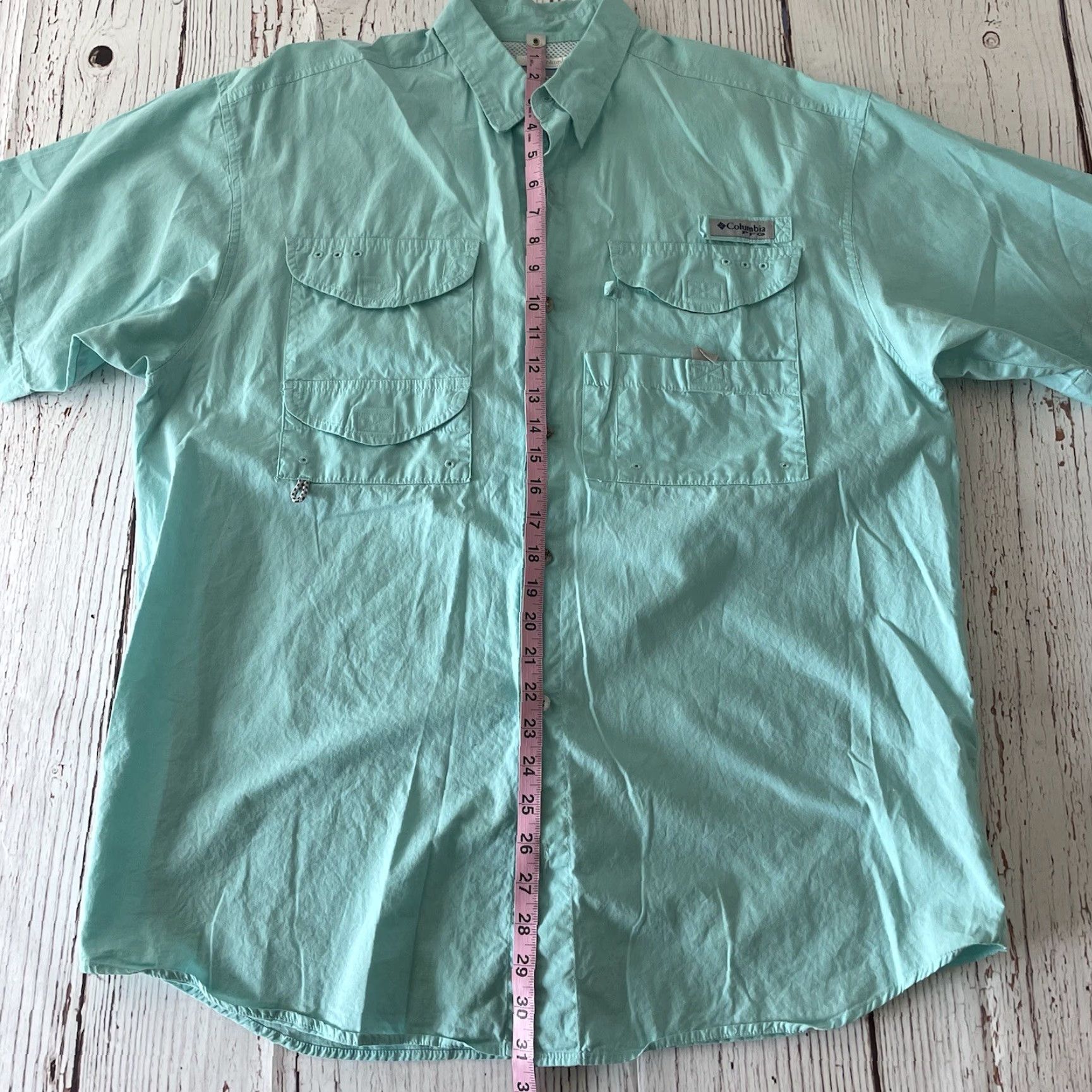 Altea Columbia PFG Men's Short Sleeve Button Front Shirt Mint Teal Size Medium Fishing Shirt + Logo Size US M / EU 48-50 / 2 - 5 Thumbnail