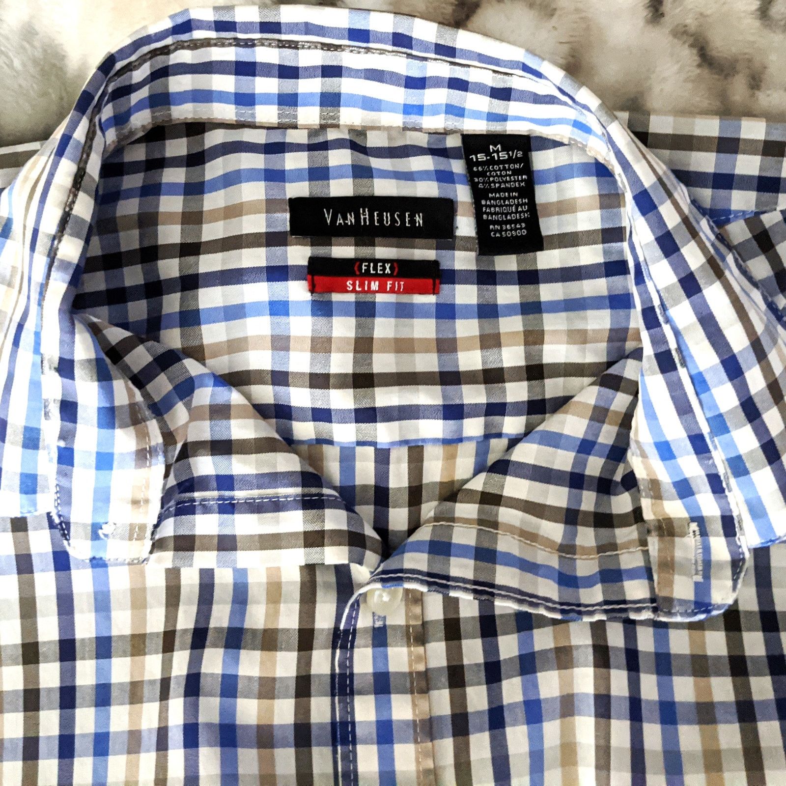 Van Heusen Van Heusen Men's Long Sleeve Button Shirt Medium Checker Size US M / EU 48-50 / 2 - 4 Thumbnail