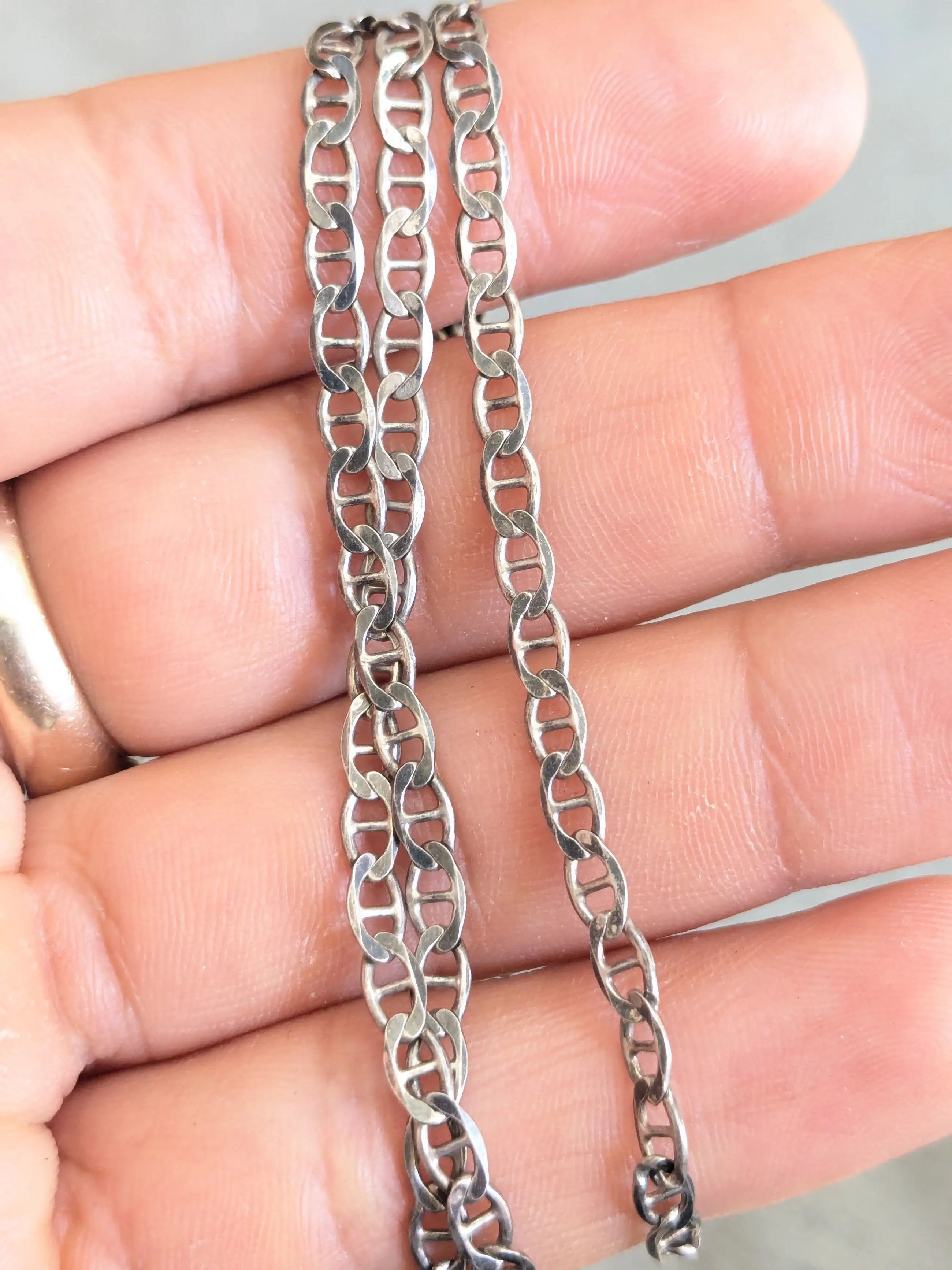Jewelry Vintage Sterling Silver Necklace Mariner Anchor 22" Italy Size ONE SIZE - 11 Thumbnail