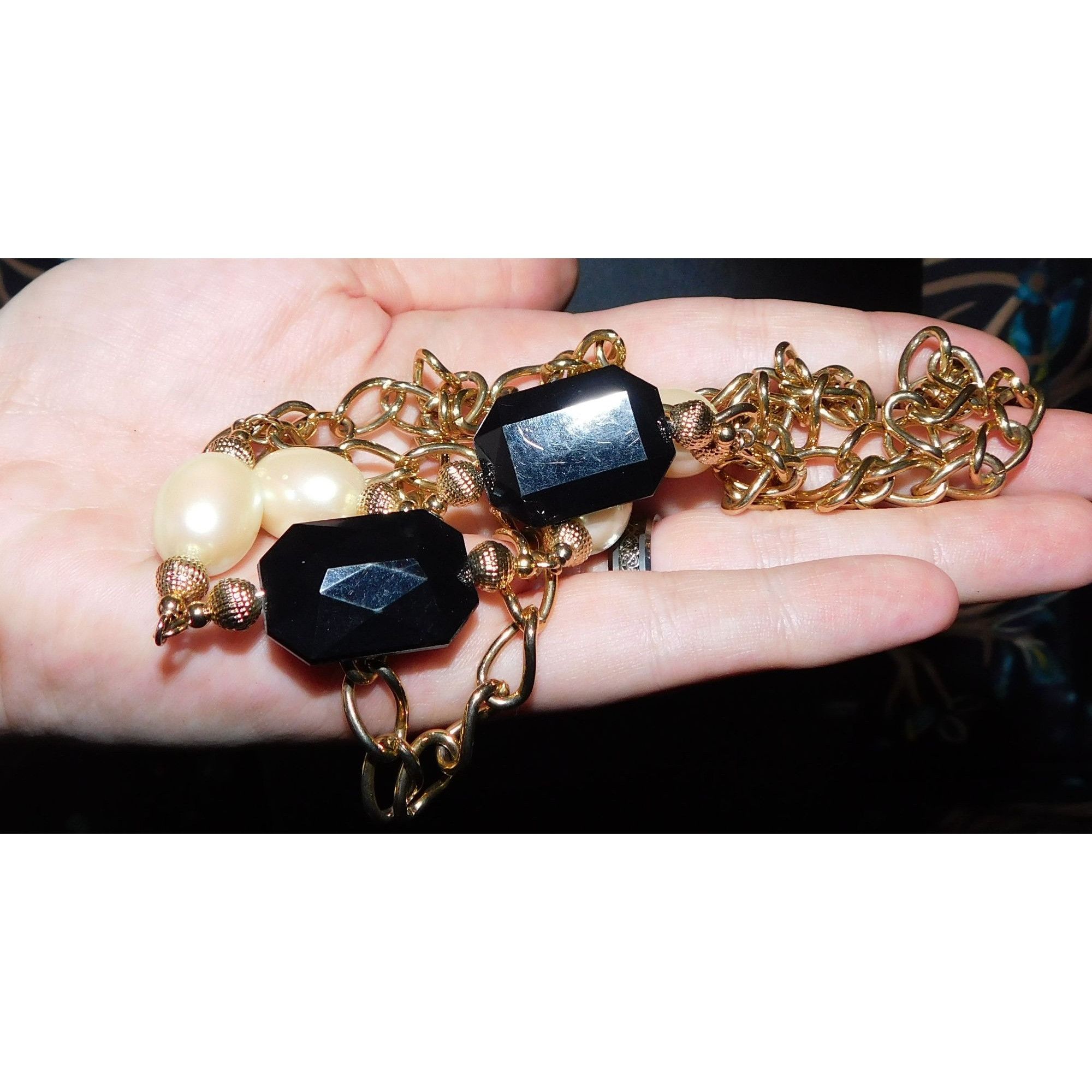 Other Elegant Black And White Beaded Station Necklace On Gold Tone Size ONE SIZE - 2 Thumbnail
