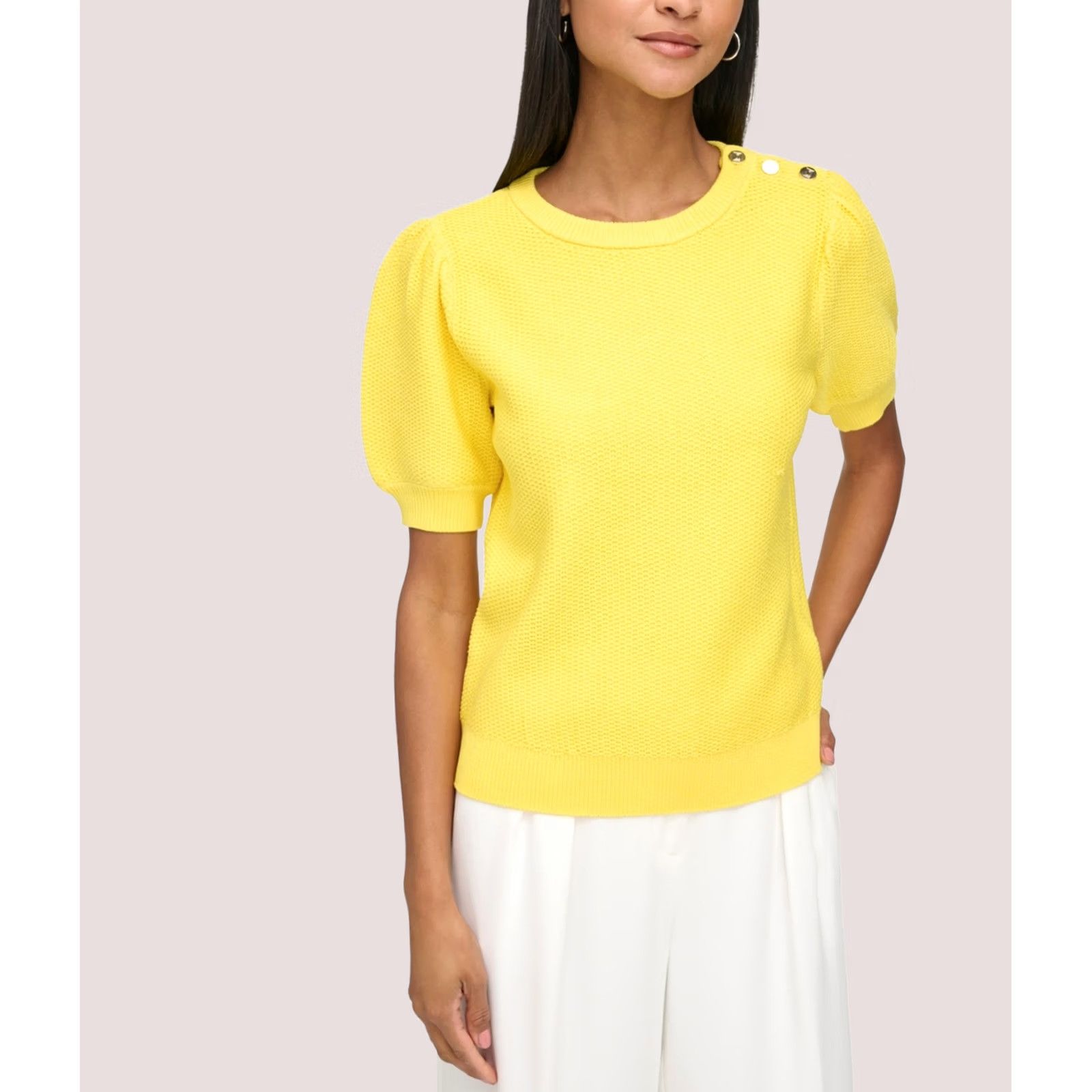 Karl Lagerfeld Karl Lagerfeld Womens Honeycomb Pullover Sweater L yellow Size L / US 10 / IT 46 - 1 Thumbnail