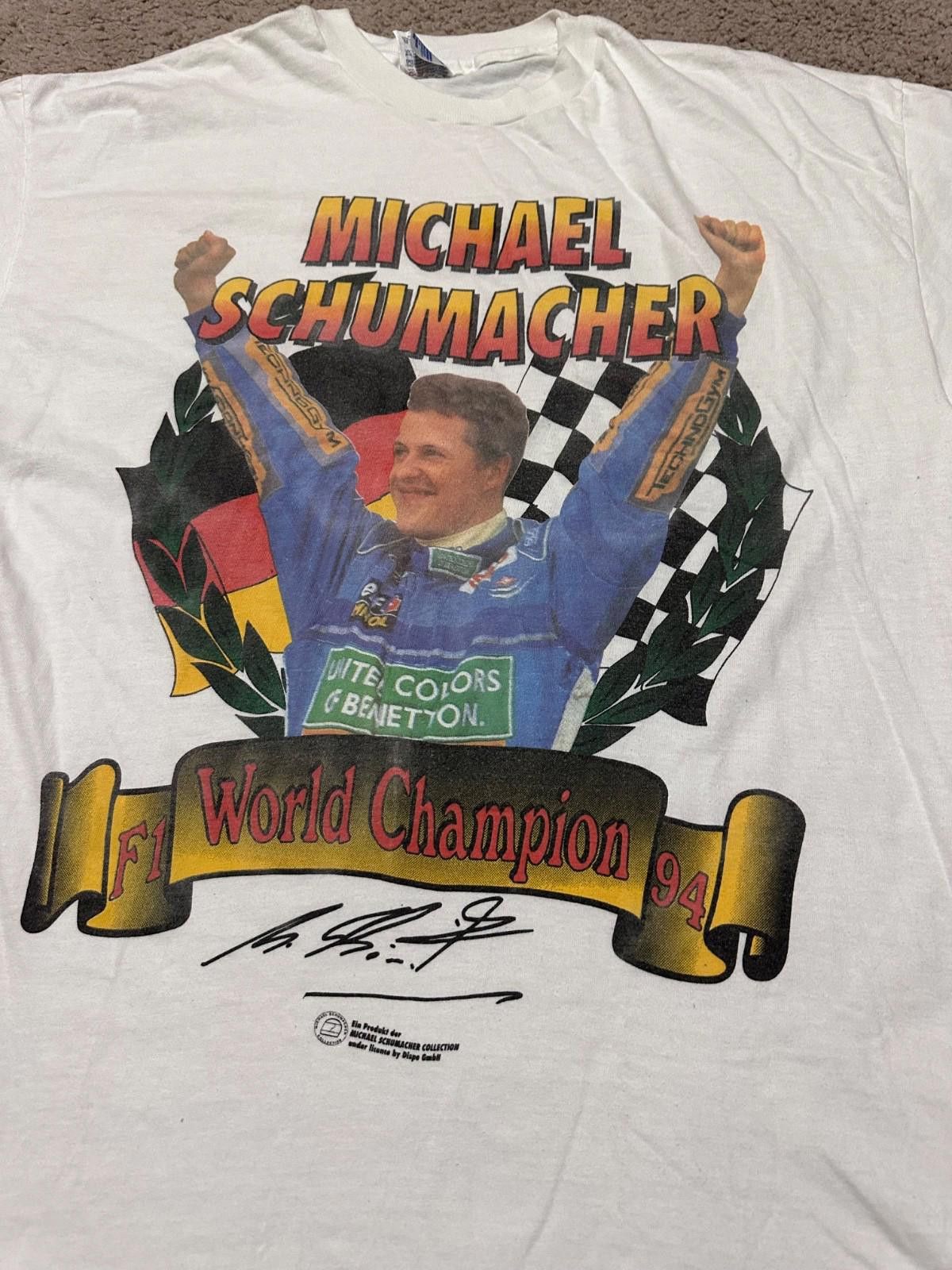 Hanes Vtg Michael Schumacher F1 World Champion 94 Benetton T-Shirt Size US XL / EU 56 / 4 - 3 Thumbnail