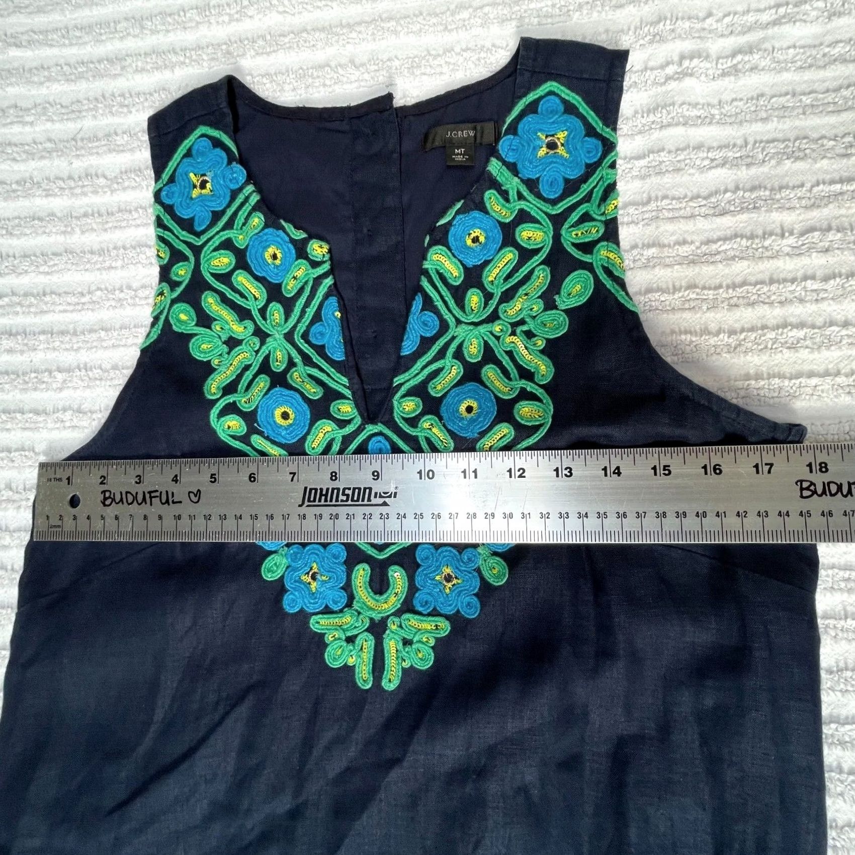 J.Crew J.Crew Linen Embroidered Button-Back Sleeveless Shift Dress Navy Medium Petite Navy Linen Embroidered Button Back Sleeveless Shift Dress Womens Size M / US 6-8 / IT 42-44 - 7 Thumbnail