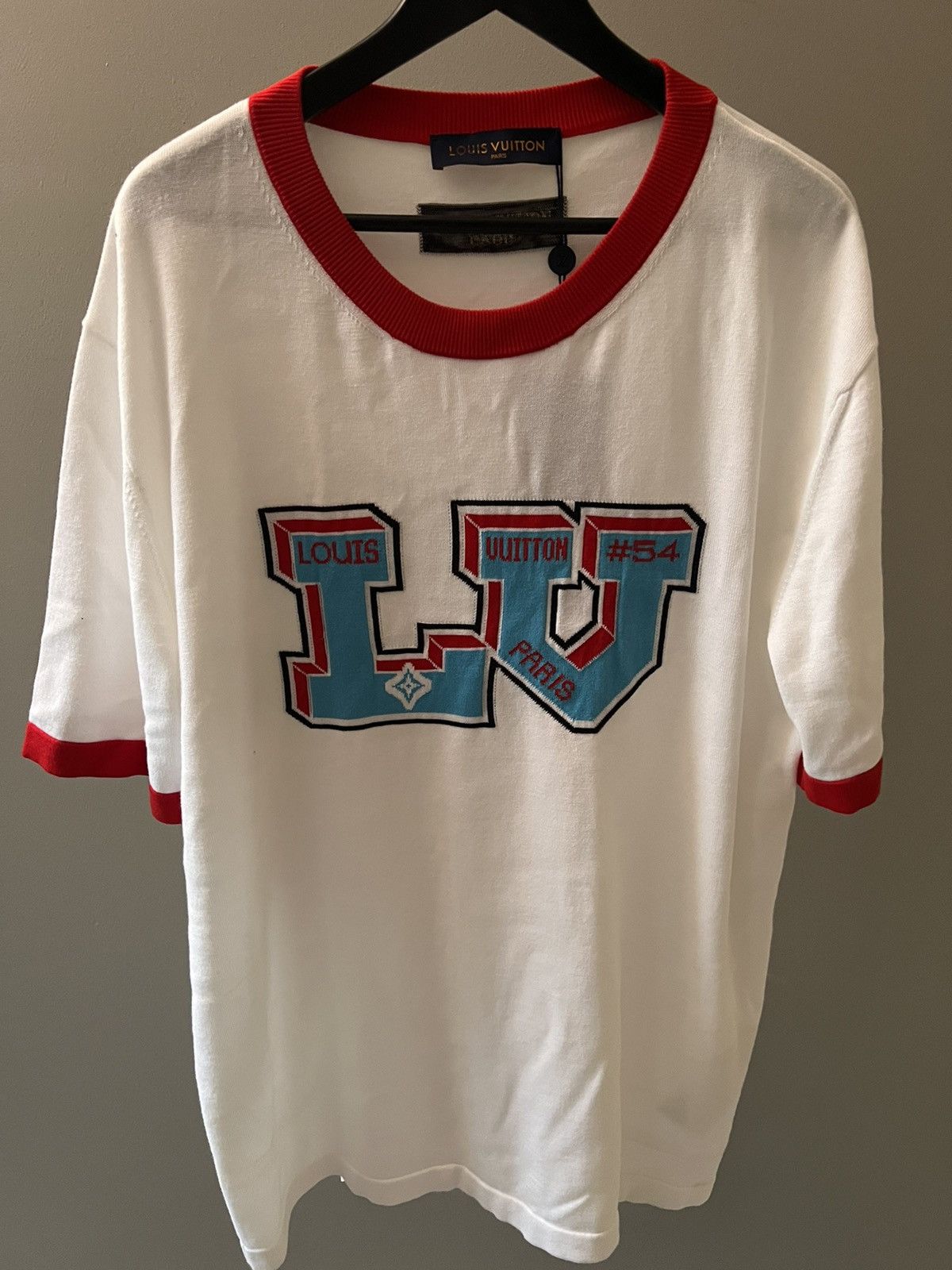 image of Louis Vuitton Signature Lv Knit Tshirt Virgil Abloh in White, Men's (Size 2XL)