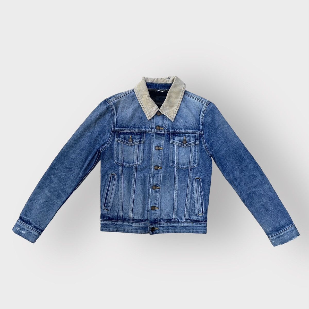 image of Saint Laurent Paris Slp Corduroy Collar Denim Jacket in Blue, Men's (Size XS)