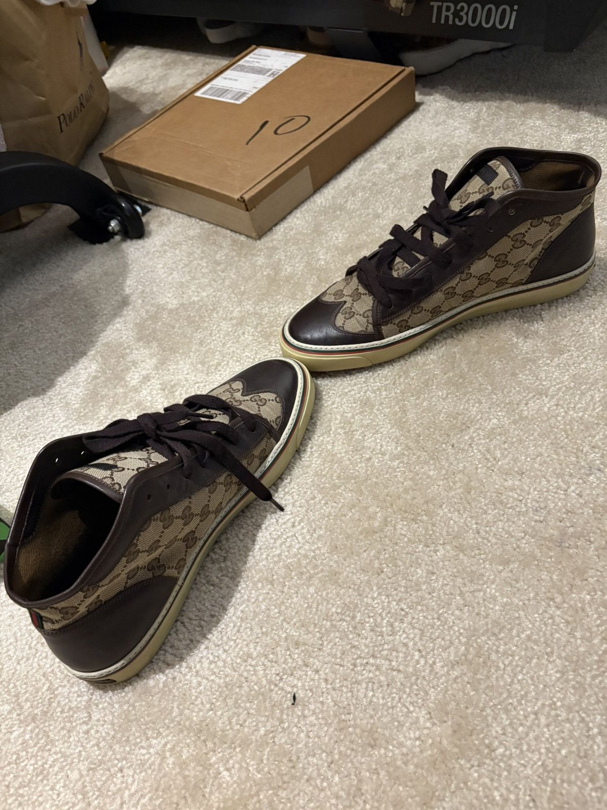 Gucci Gucci GG Canvas Monogram Wingtip High Top Sneaker Size US 10.5 / EU 43-44 - 6 Thumbnail