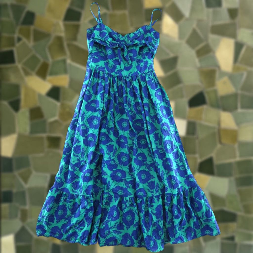 Boden Boden 100% Cotton Blue Green Floral Pocket Summer Midi Tank Sun Dress Women 2R Size XS / US 0-2 / IT 36-38 - 1 Thumbnail