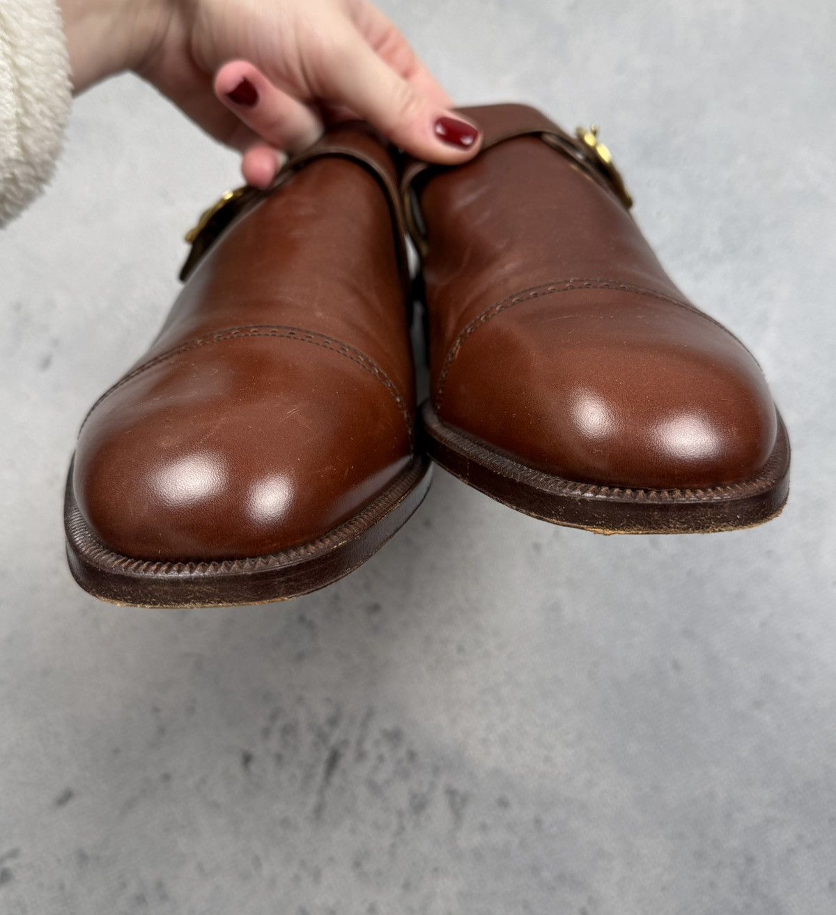 Genuine Leather Vintage Peluso Brown Leather Single Monk Strap Dress Shoes Size US 11 / EU 44 - 4 Thumbnail