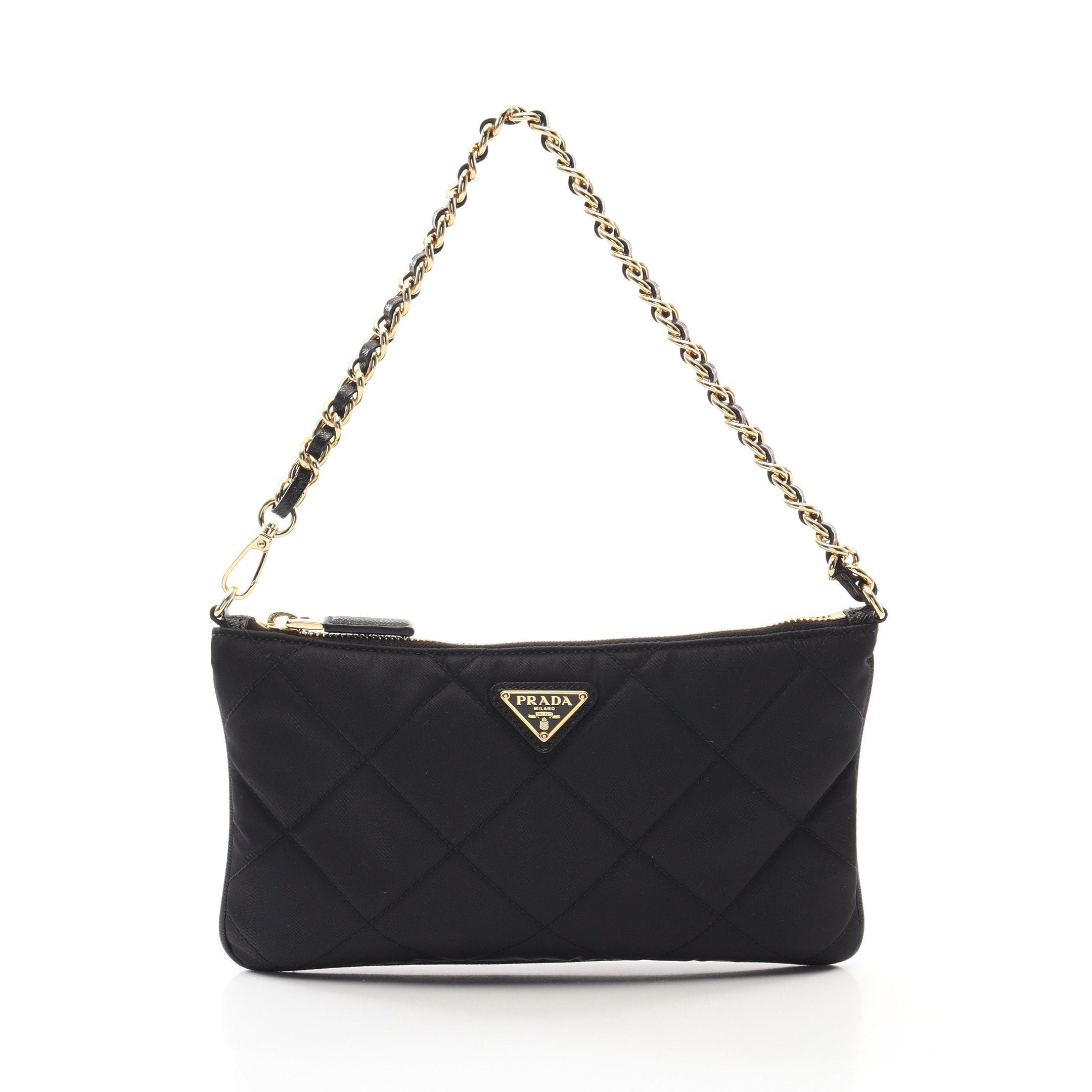 Prada Prada Re-Nylon Chain Handbag Nylon Saffiano Leather Black Size ONE SIZE - 1 Thumbnail