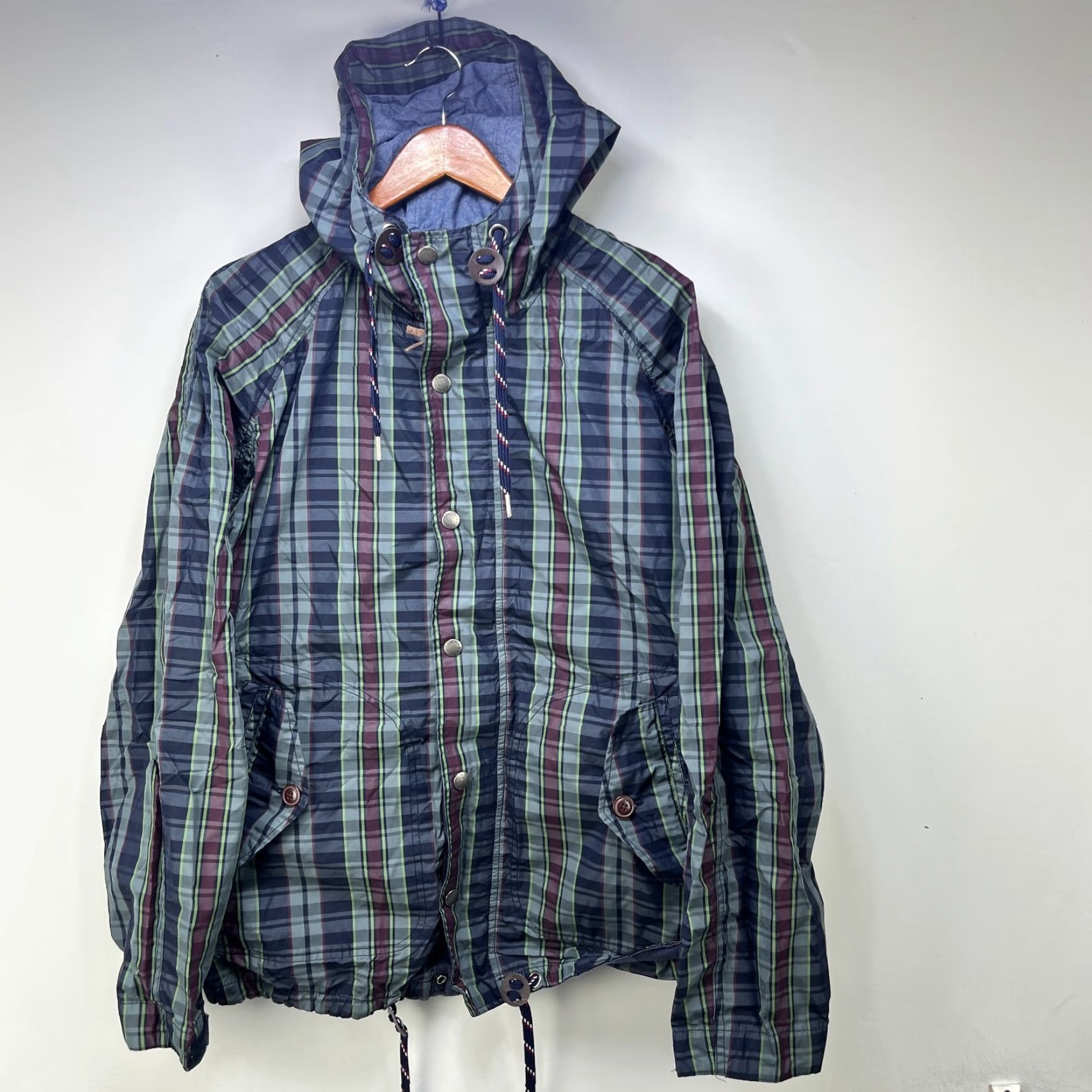 Tommy Hilfiger VINTAGE Tommy Hilfiger Windbreaker Jacket XL Women's Plaid Blue 90s Logo ZIP Packable Regular Casual Windbreaker Jacket Women Mens? Size XL / US 12-14 / IT 48-50 - 2 Thumbnail