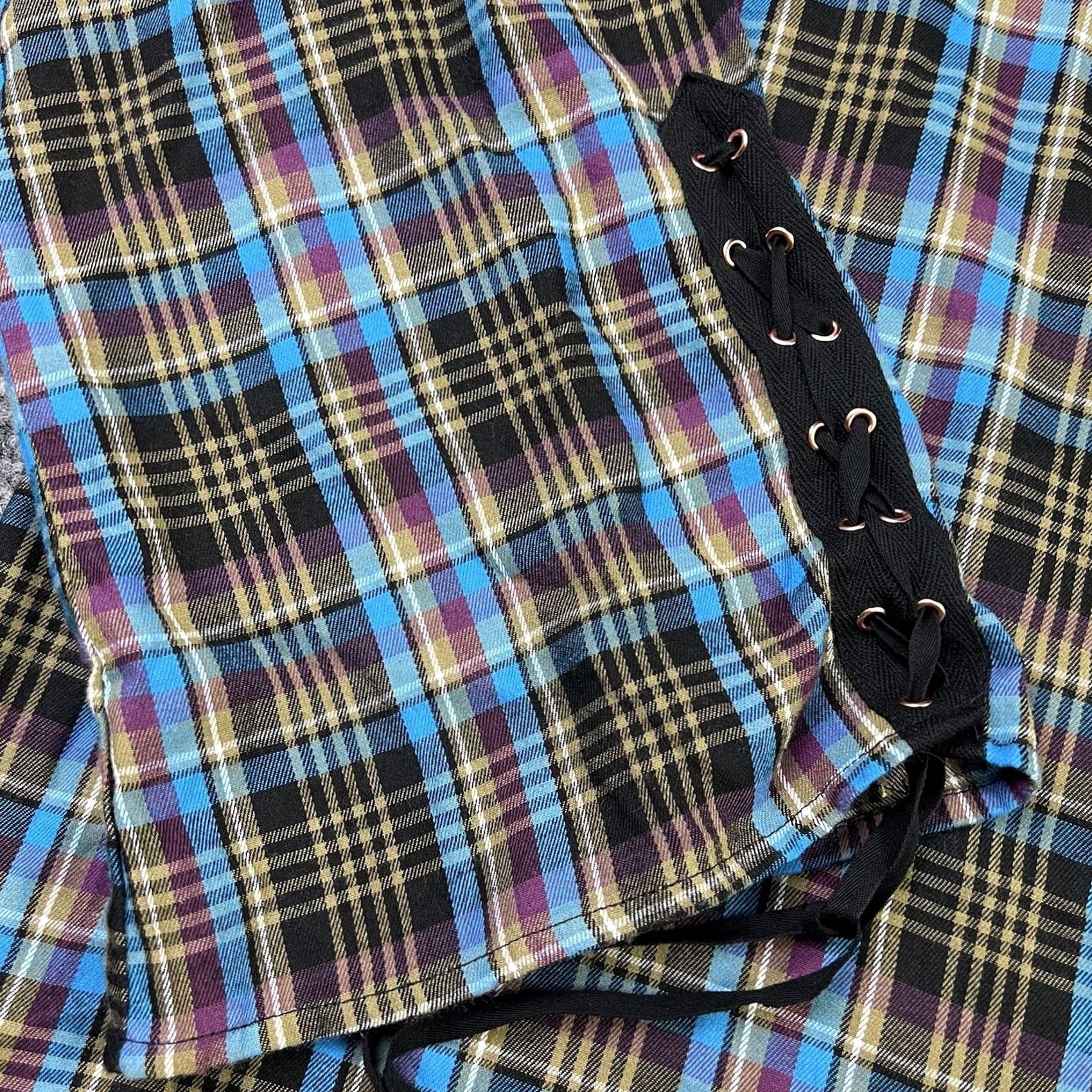 Vintage Savage X Fenty Womens Pajama Shirt Flannel 1X Plaid Blue Lace Up Crest Logo Nighttime Sleepwear Mens? Size XL / US 12-14 / IT 48-50 - 5 Thumbnail