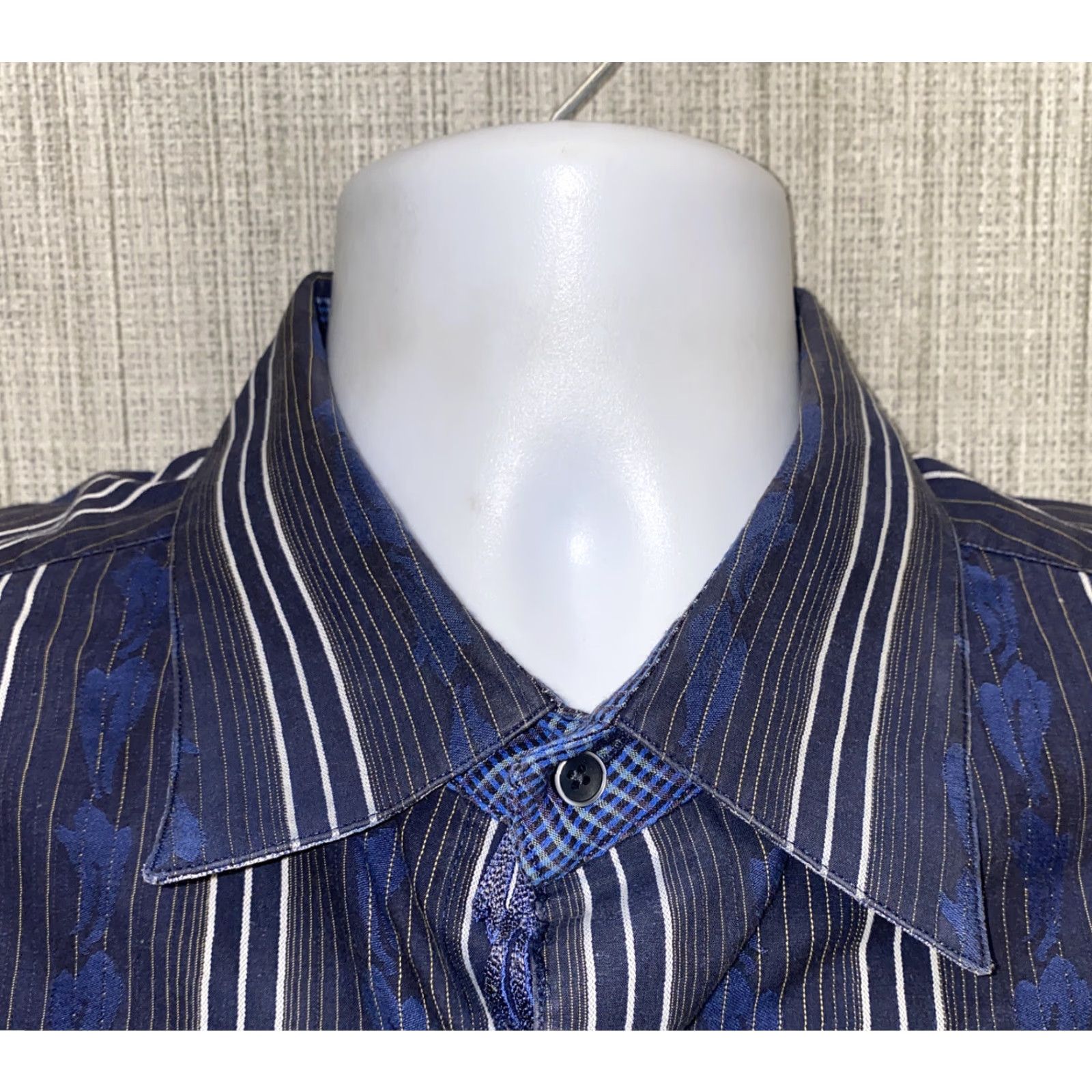 Robert Graham Robert Graham Shirt Mens Blue Striped Long Sleeve Button-Up Size XL Flip Cuff Size US XL / EU 56 / 4 - 3 Thumbnail
