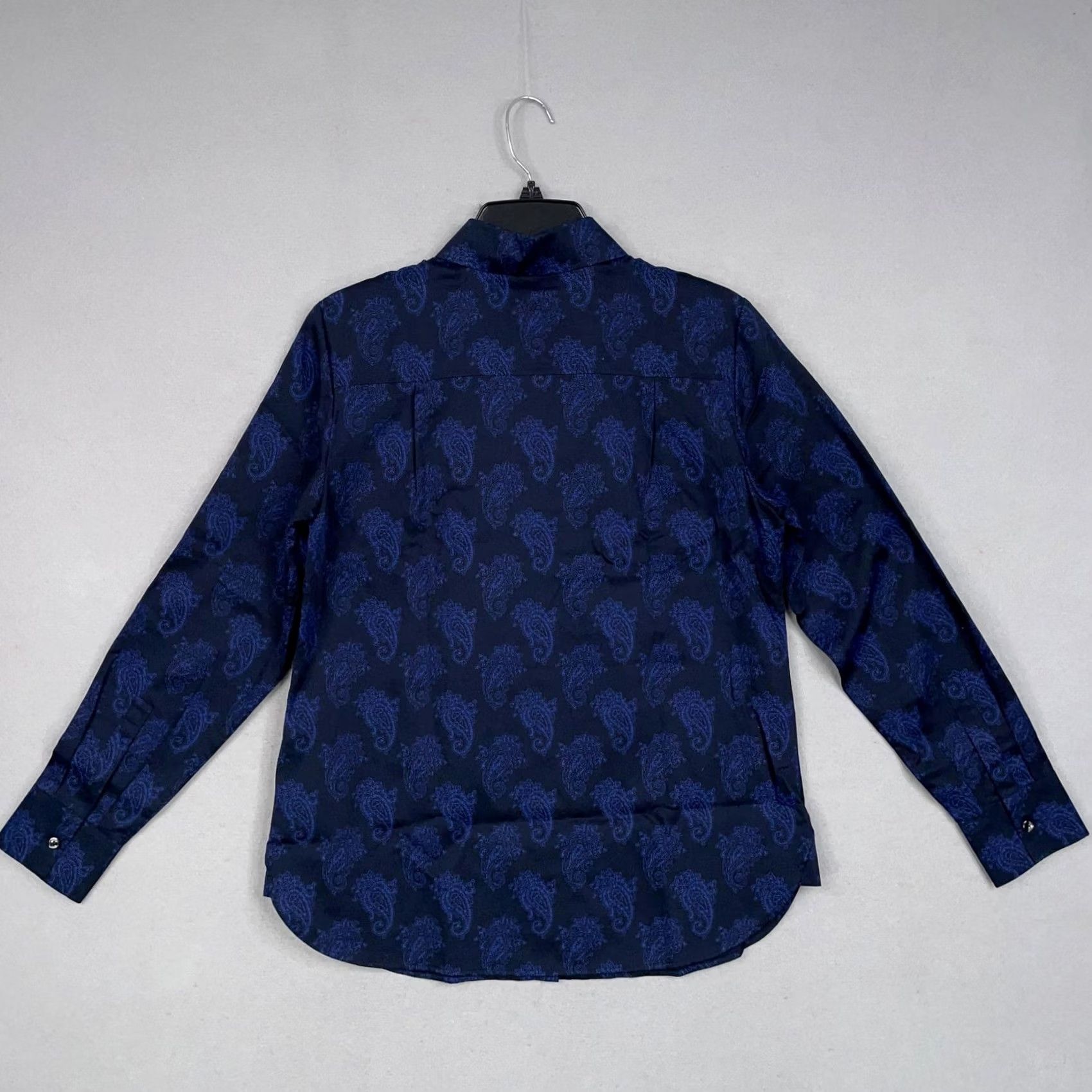 Vintage Hinson Wu Shirt Womens 6 Navy Blue Paisley Print Button Front Cotton Blouse Size M / US 6-8 / IT 42-44 - 7 Thumbnail